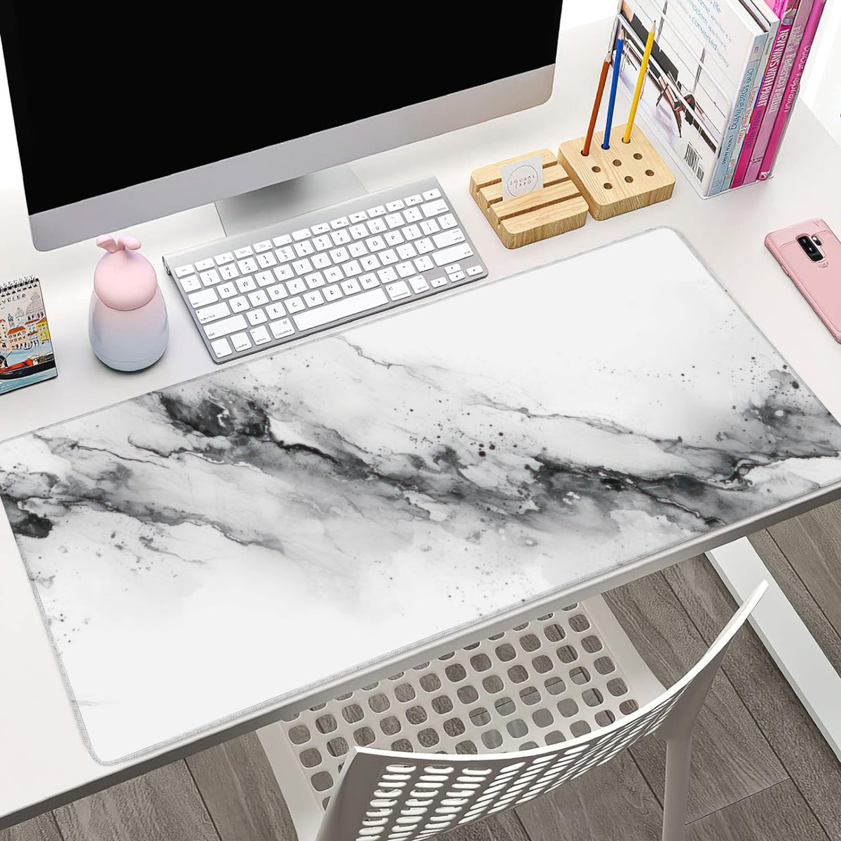 XXL Mouse Pad, White Black Marble Texture Large Desk Mat for Desktop, Extended Large Gaming Mouse