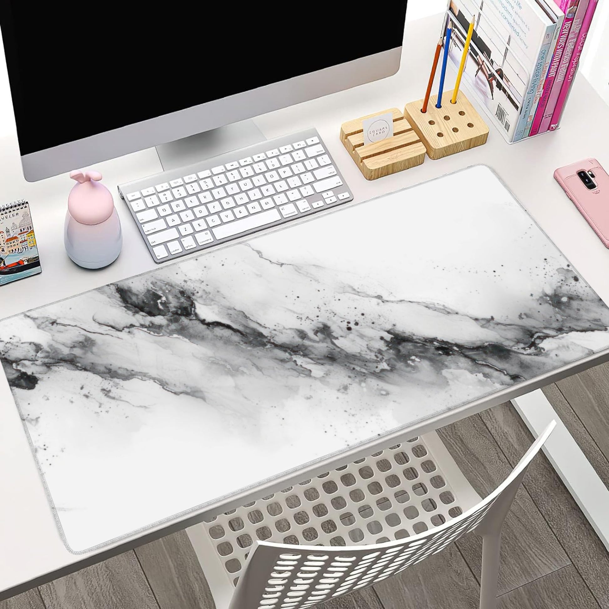 XXL Mouse Pad, White Black Marble Texture Large Desk Mat for Desktop, Extended Large Gaming Mouse