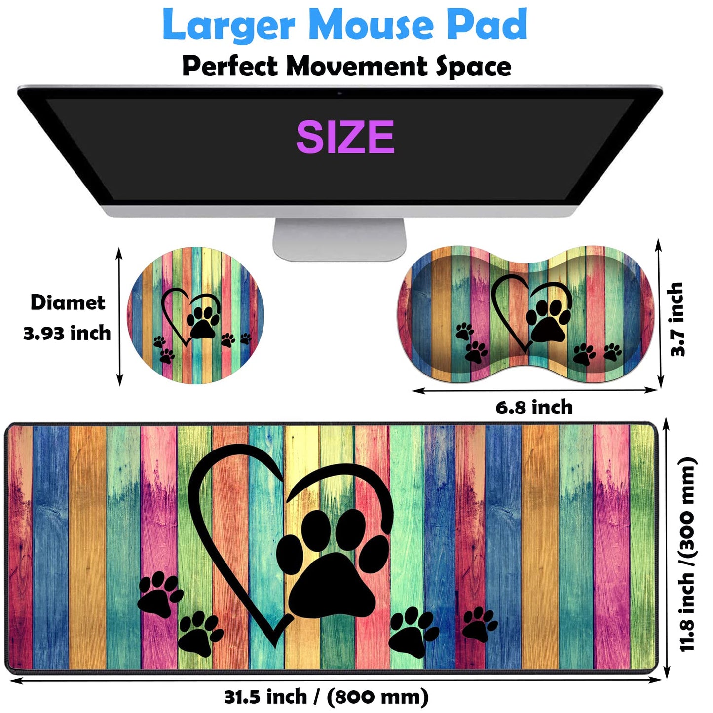 3 Piece Mouse Pad Set with Stitched Edge Large Anti-Slip Mouse Pad Desk Pad Keyboard Pad + Wrist