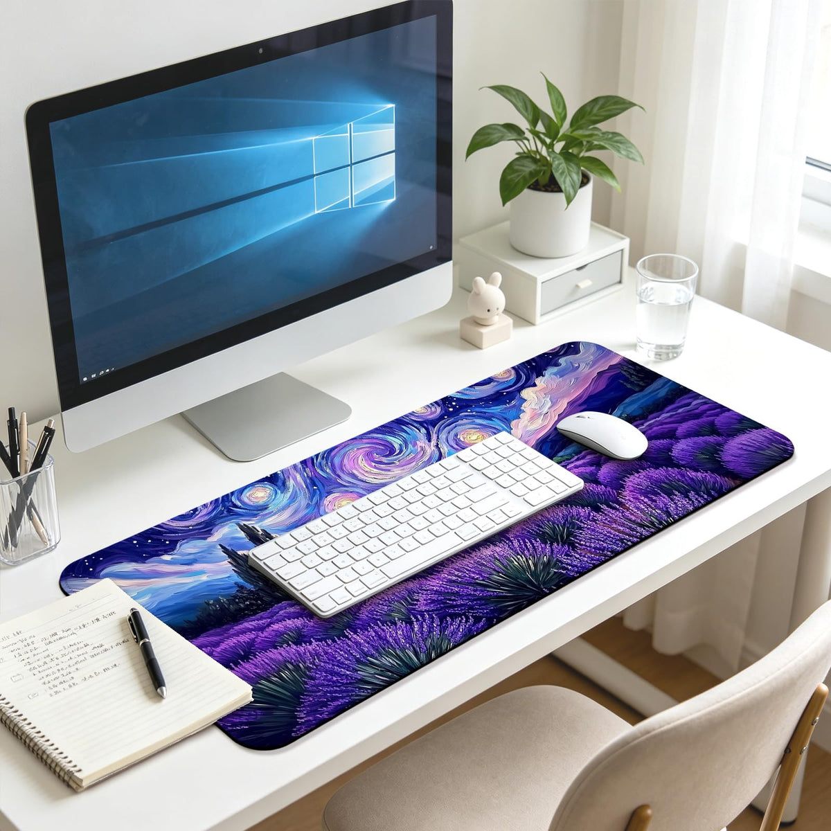 JIANG100 Starry Night Lavender Field Gaming Desk Mat & Extended Mouse Pad