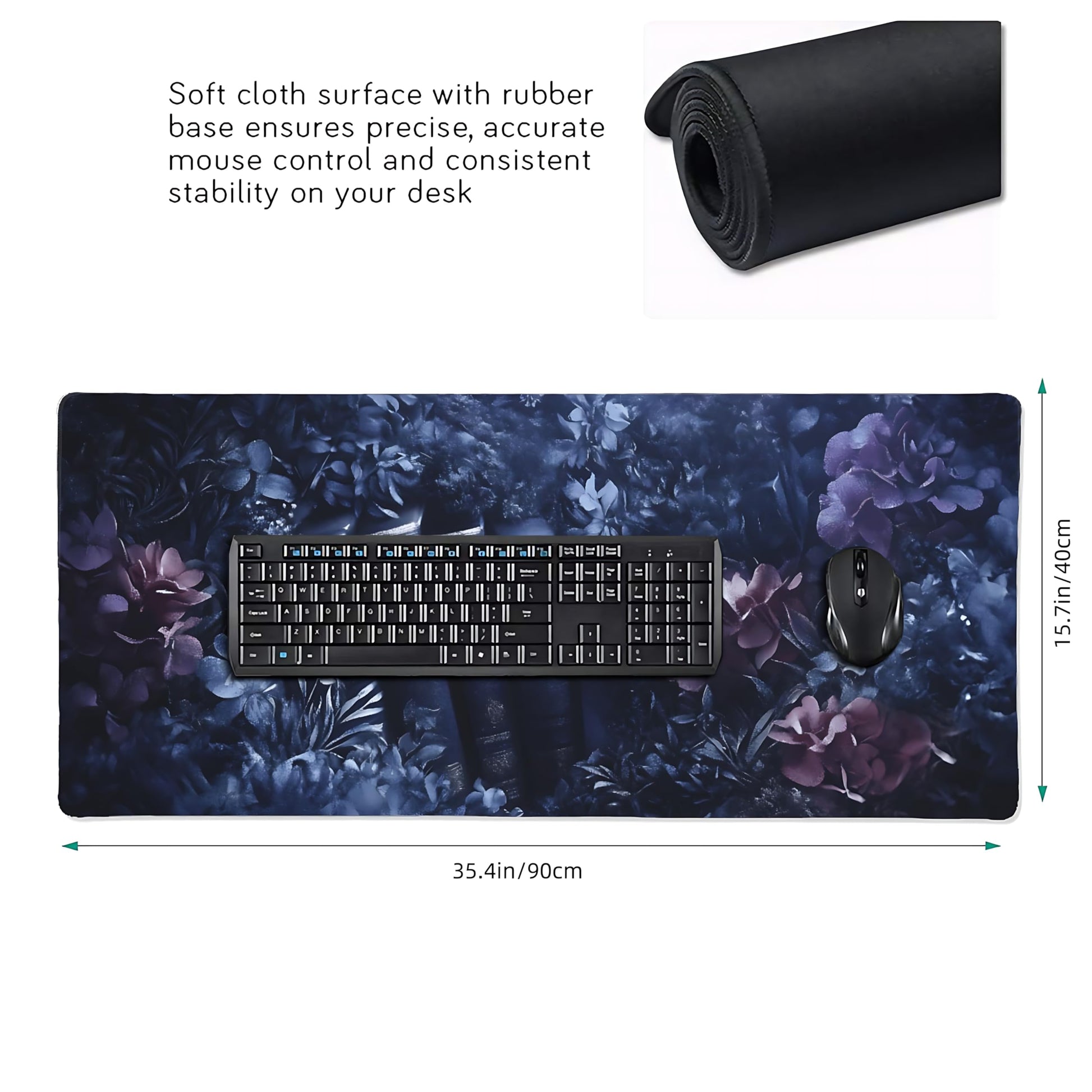 Floral Aesthetic Book Gaming Mouse Pad, Purple Dark Romanticism Desk Mat with Anti-Slip Base &