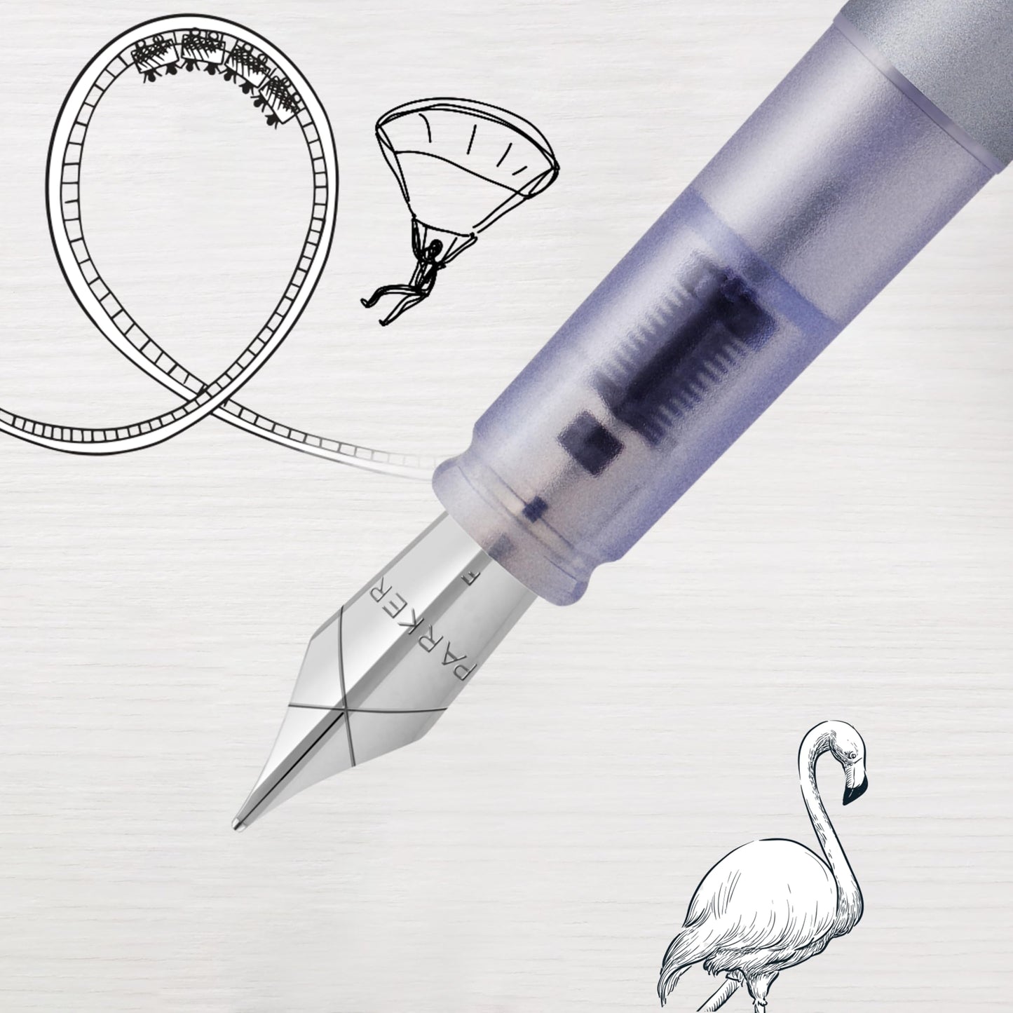 Parker Vector XL Fountain Pen | Metallic Silver-Blue Lacquer on Brass | Medium Nib with Blue Ink