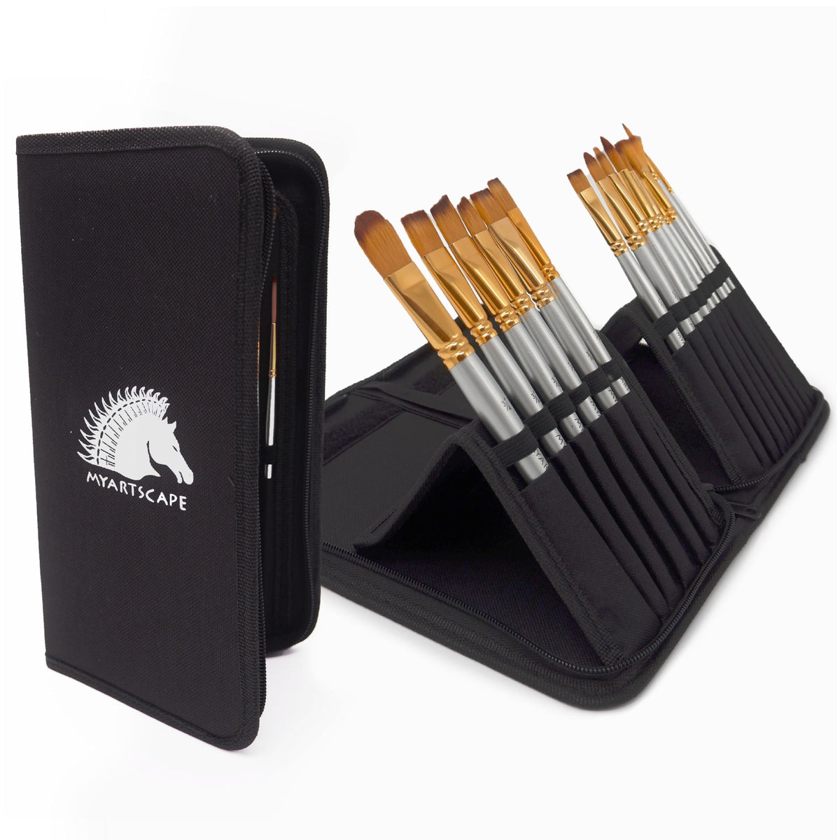 MyArtscape 15 Taklon Paint Brushes with Travel Holder - Short Handle