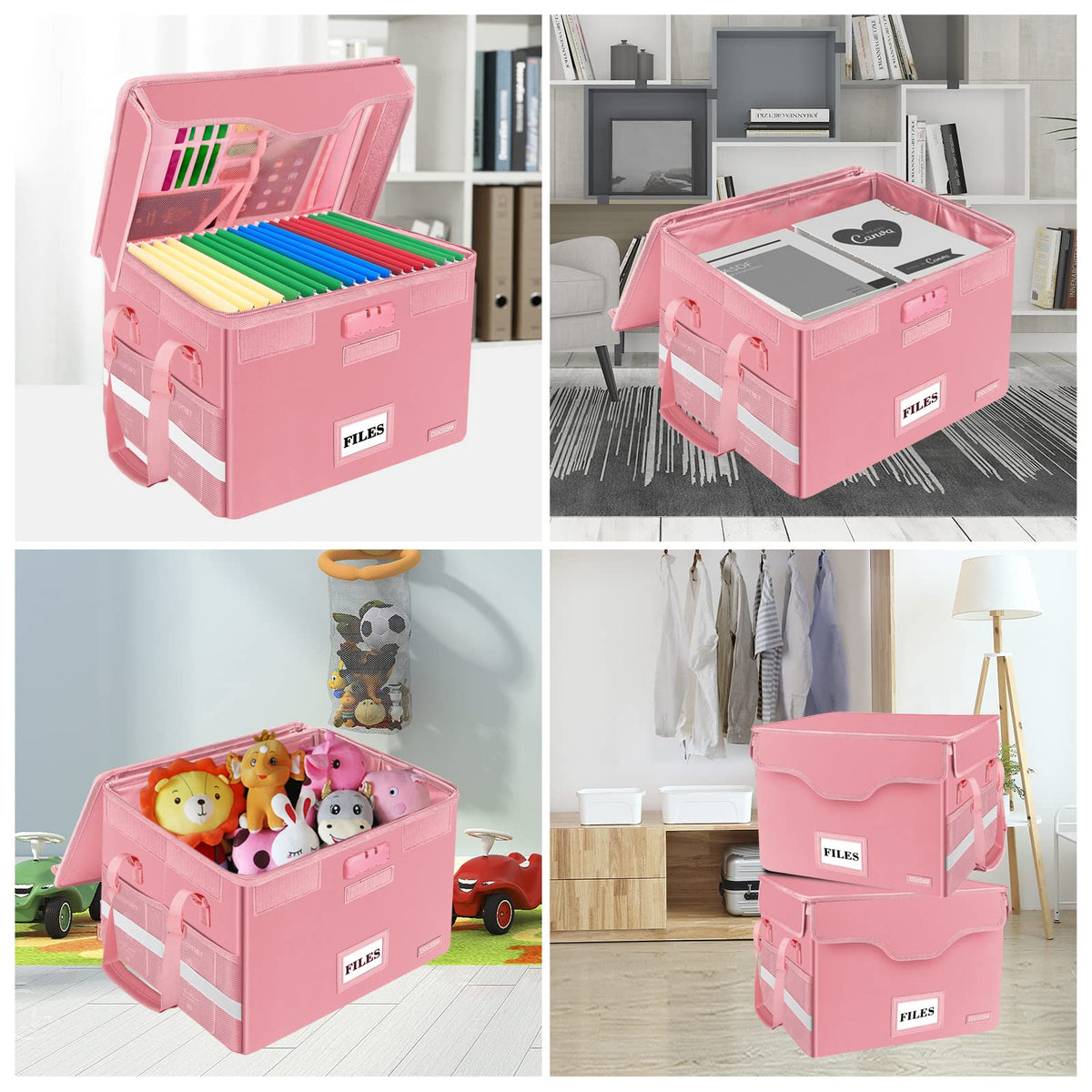 DocSafe Fireproof Document Box with Lock,File Storage Organizer with Zipper Pockets,Collapsible