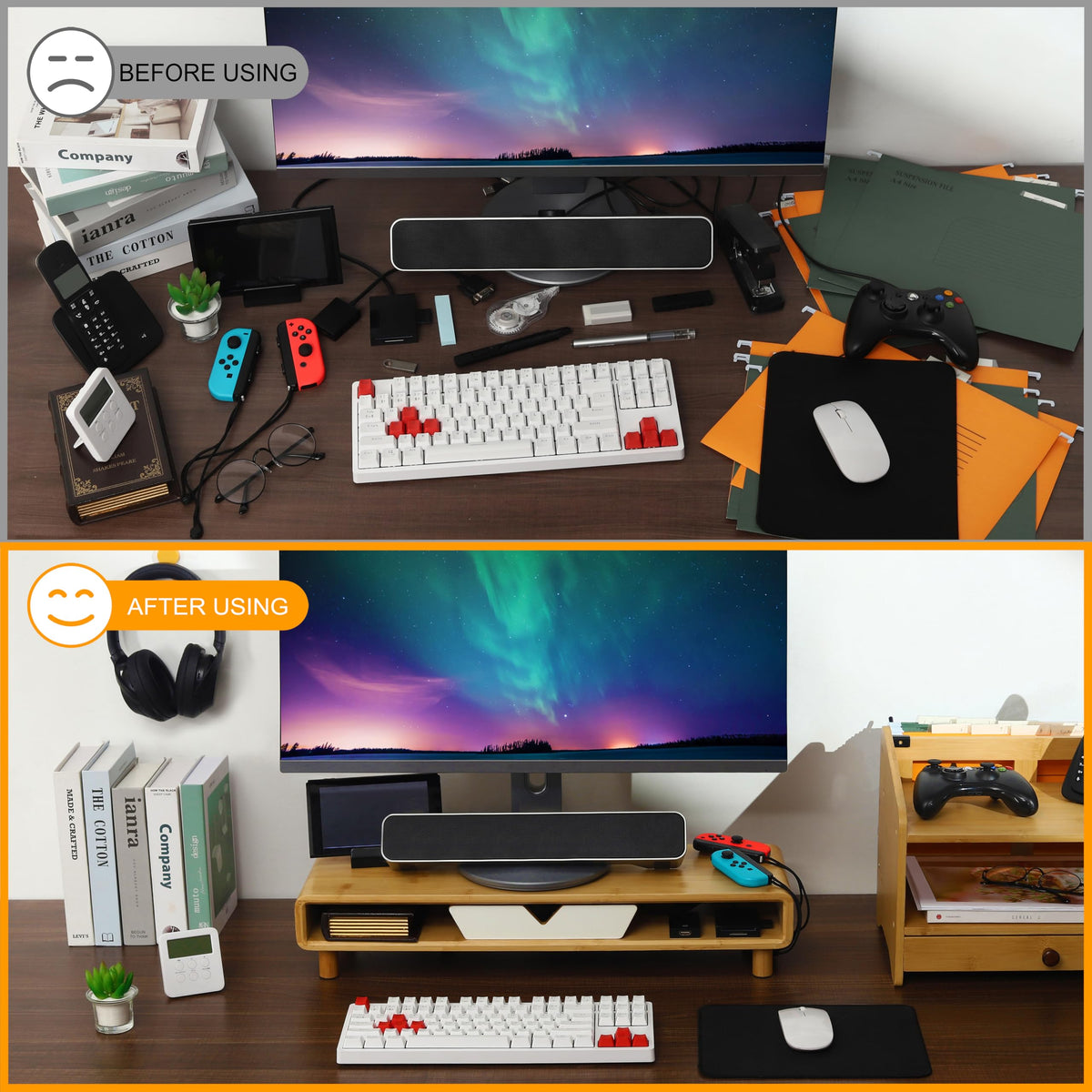 Homerays Monitor Stand with Drawer, Exquisite Computer Monitor Stand for Desk, Ergonomic Wood