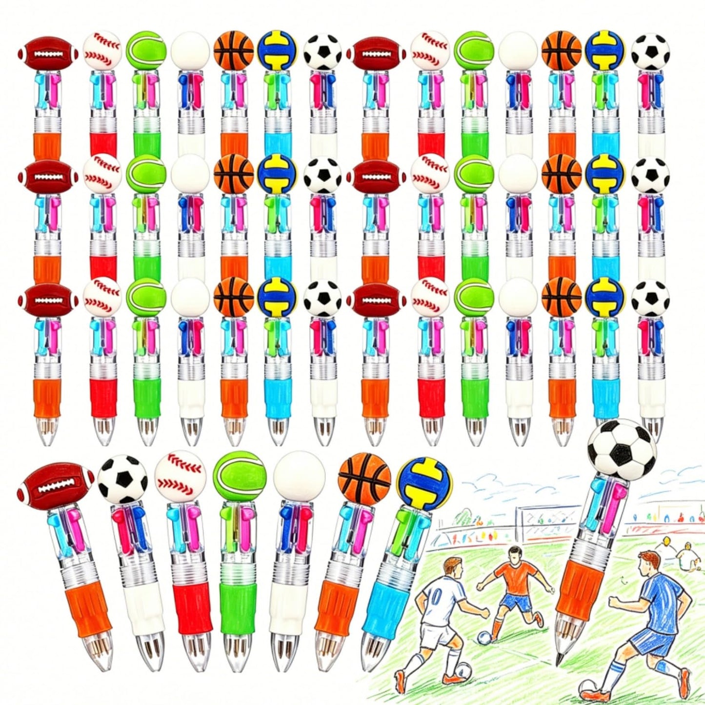 BESARME 48 Packs Sports Multicolor Pen in One, Fun Pens for Kids