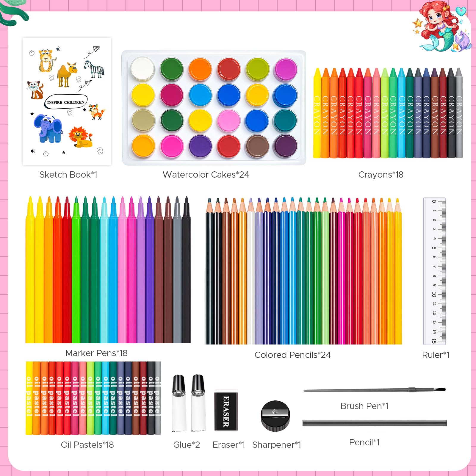 homicozy Art Supplies Kit for Kids Ages 4-12,Mermaid Art Case Coloring Set,Drawing Kits with