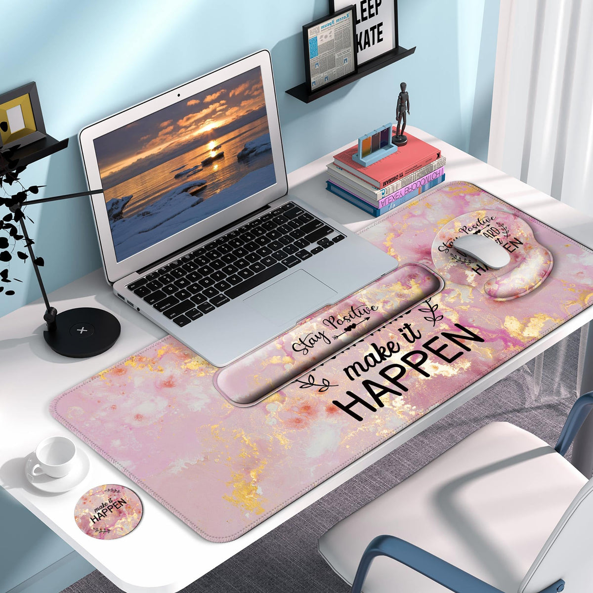 VINEBURY Desk Mat Set Keyboard and Mouse Pad with Wrist Rest Support