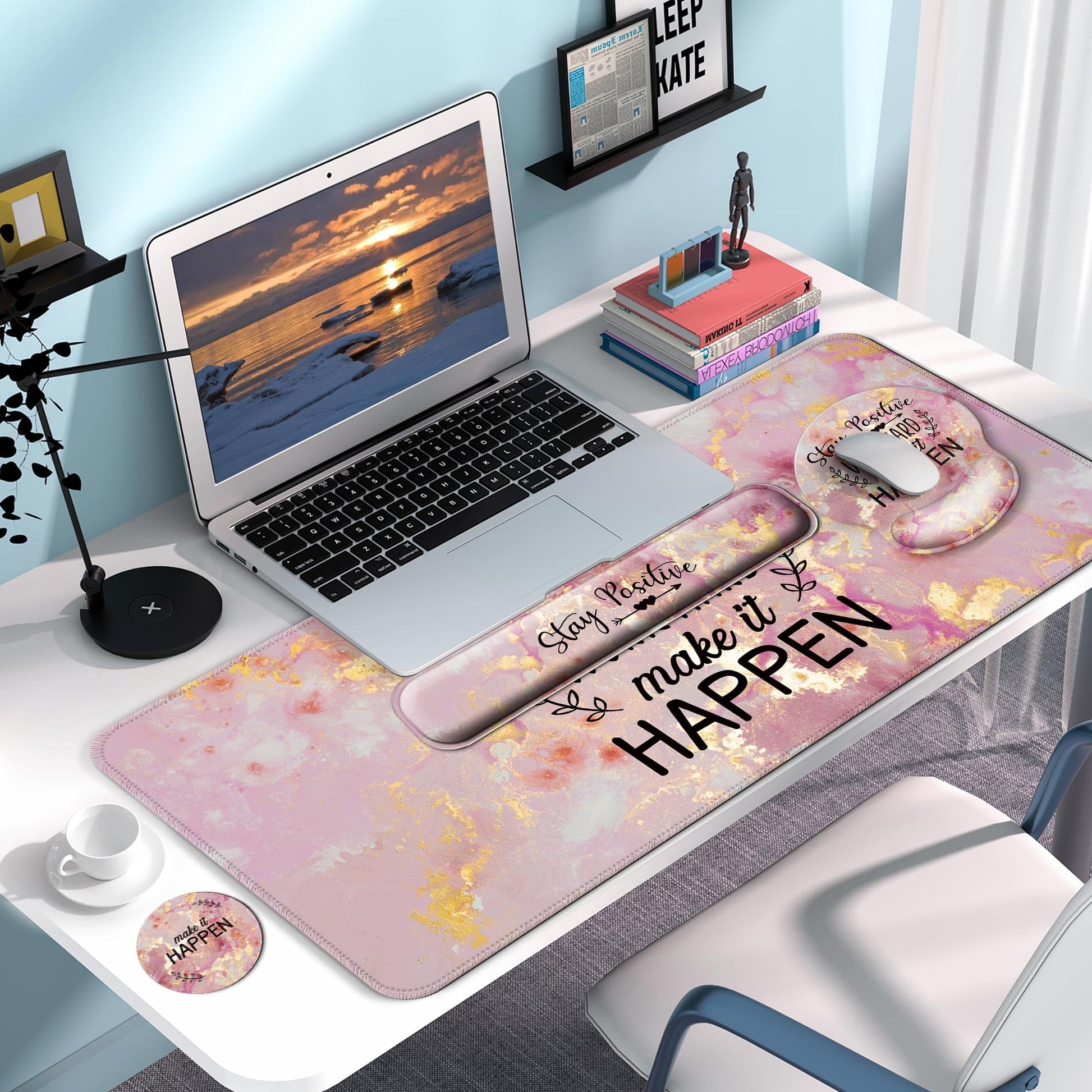 VINEBURY Desk Mat Set Keyboard and Mouse Pad with Wrist Rest Support