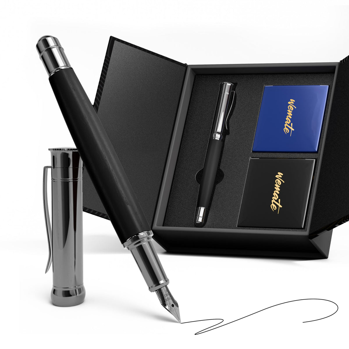 WEMATE Fountain Pen Set for Writing, Fine Nib, Black Ebony