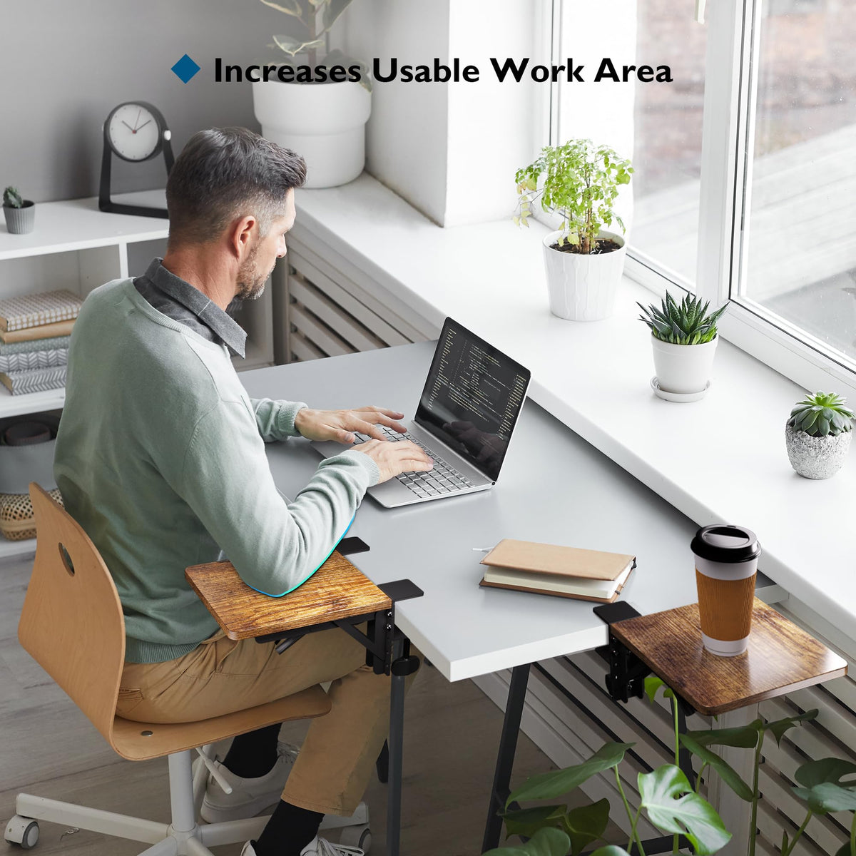 BONTEC Ergonomic Desk Extender Tray, 9.5"x9.1" Table Mount Arm Wrist Rest Shelf, 90° Foldable Elbow