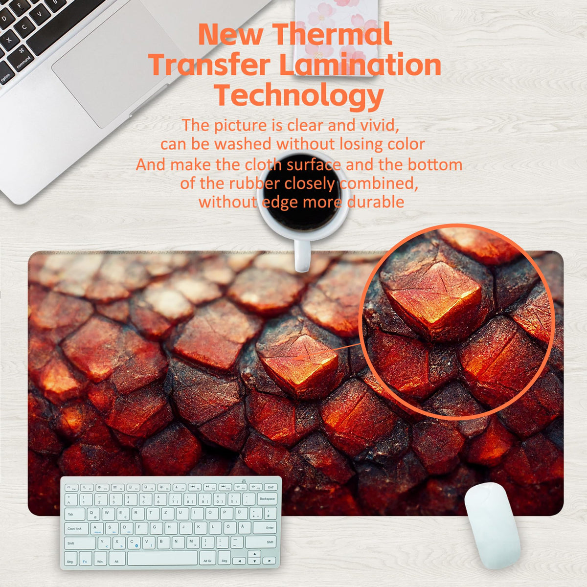 KOAIWPAE Desk Mat, Red Fire Dragon Scales Desk Pad, Cool Dragon Large Gaming Mouse Pad for Desk