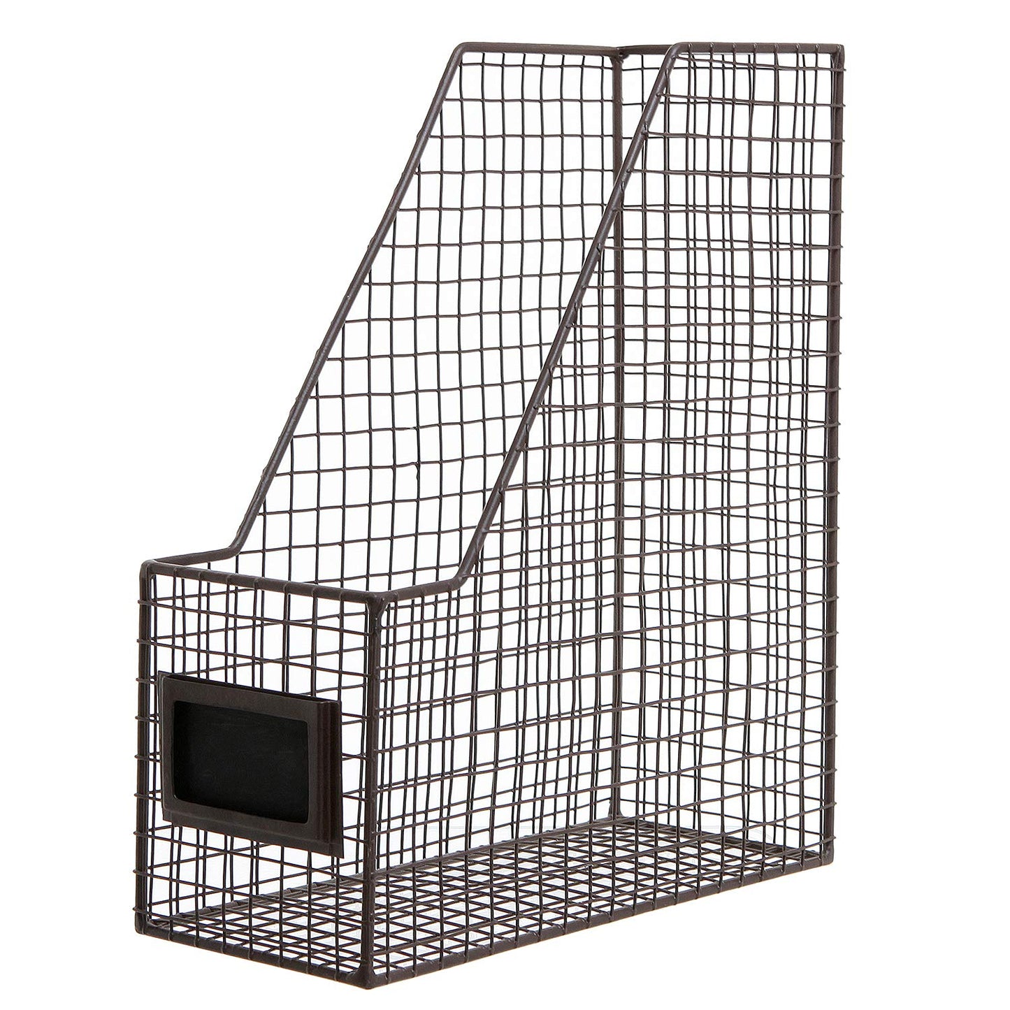 MyGift Wire Magazine Holder Set of 2, Brown File Storage Bin with Label