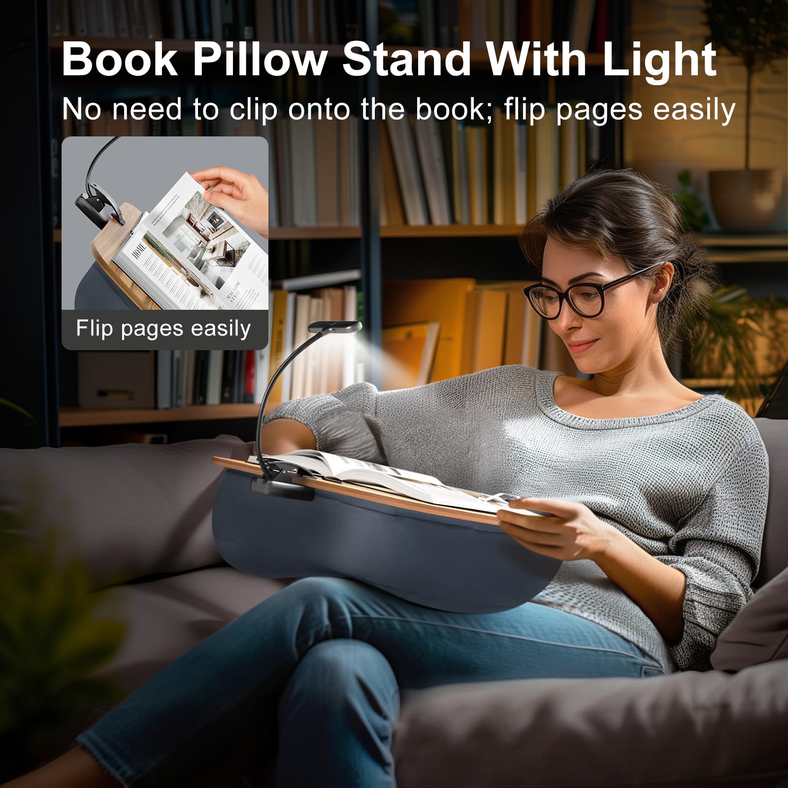 ERGONOV Book Pillow Stand with 6500K Reading Light, Hands Free Book Holder