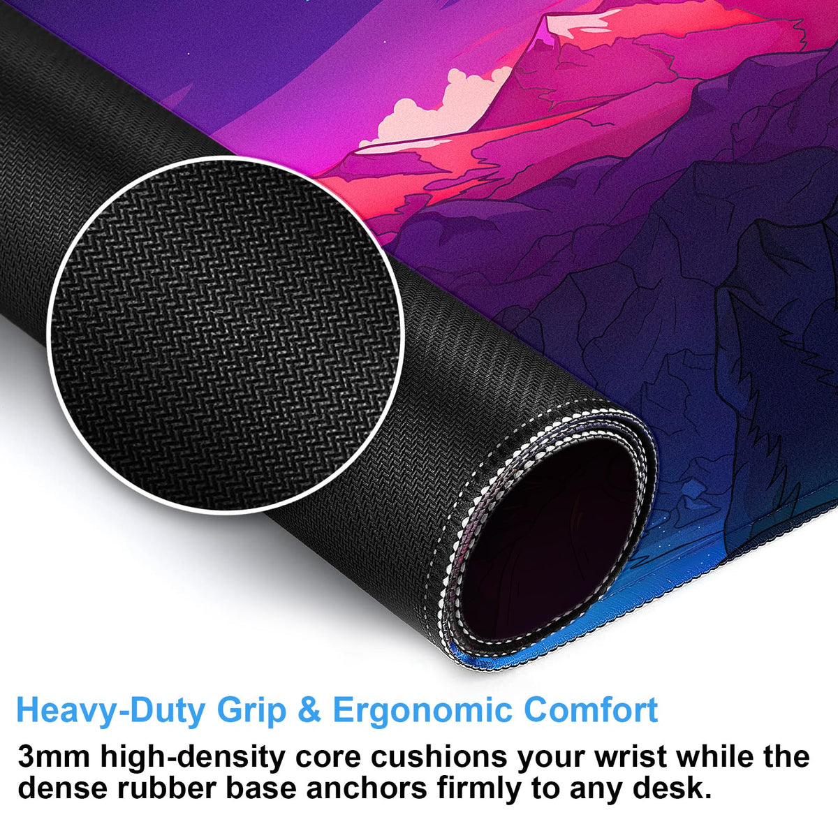 Purple Mountain Desk Mat, Night Sky Large Gaming Mouse Pad 31.5x15.7 in
