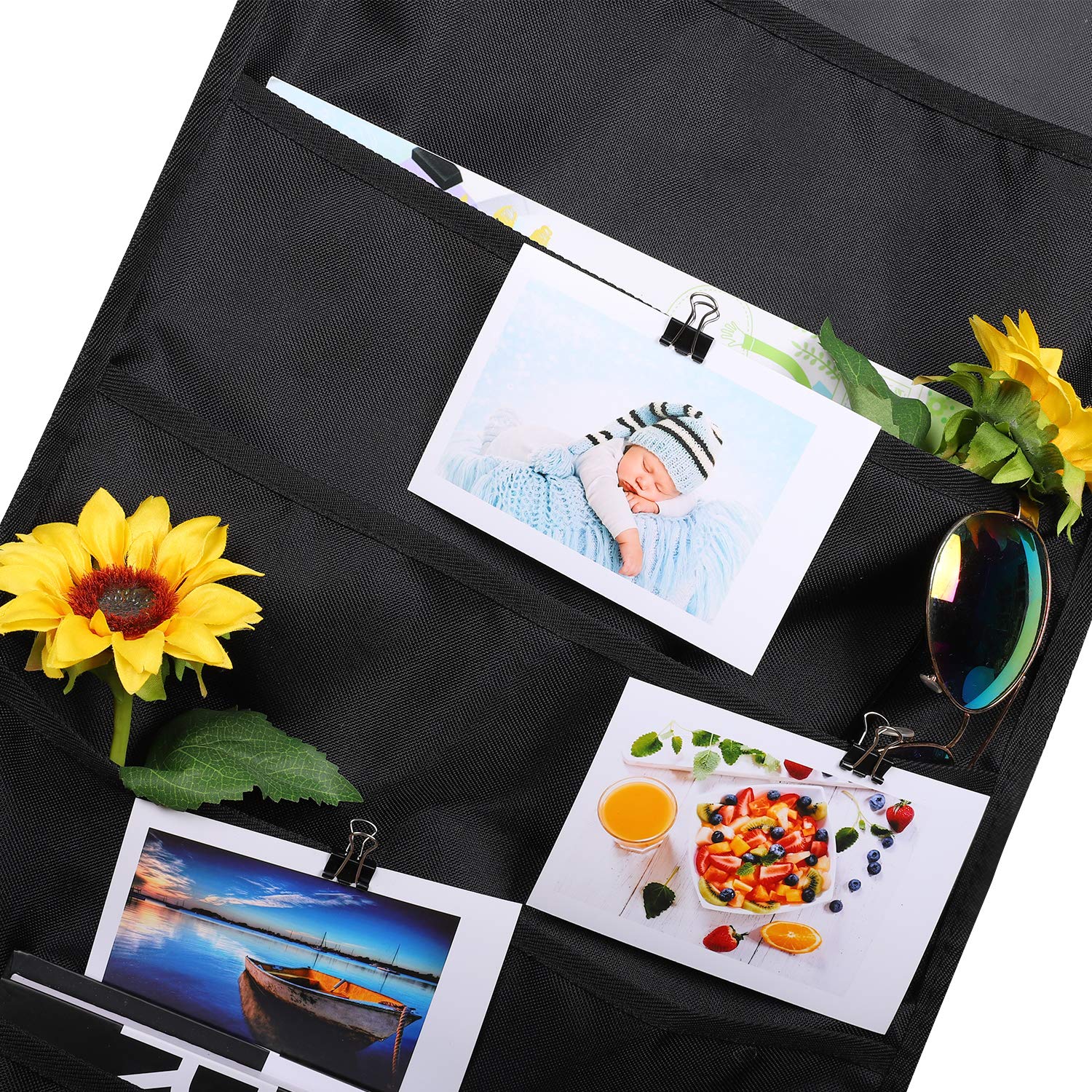 Sinzip 2 Pack Heavy Duty 5 Pocket Door Hanging File Organizer, Black Wall Storage Pocket Charts