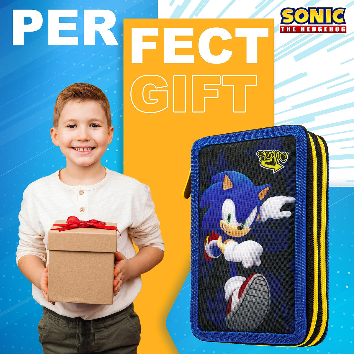 SONIC THE HEDGEHOG Pencil Case for Kids Stationery Set Pens Colored Pencils Mini Notebook School