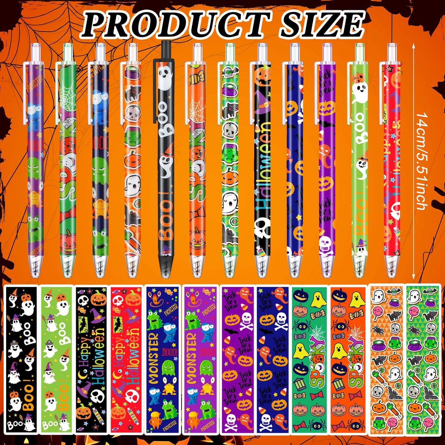 Leinuosen 120 Pcs Halloween Ballpoint Pen Retractable Gel Ink Pen Ghost Pumpkin Spider Patter