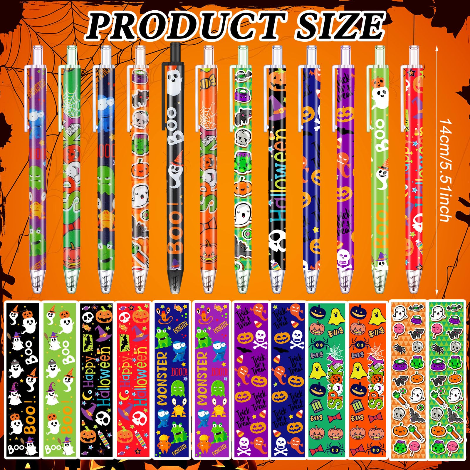Leinuosen 120 Pcs Halloween Ballpoint Pen Retractable Gel Ink Pen Ghost Pumpkin Spider Patter