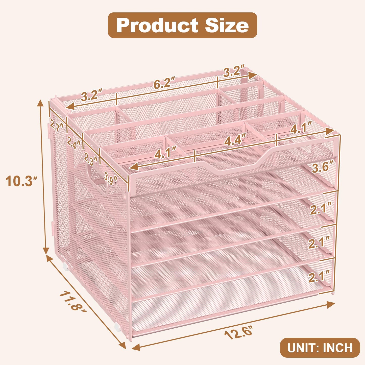 Docnest 5 Tier Desk Organizer with Hanging File Folder Holder&Tray, Pink