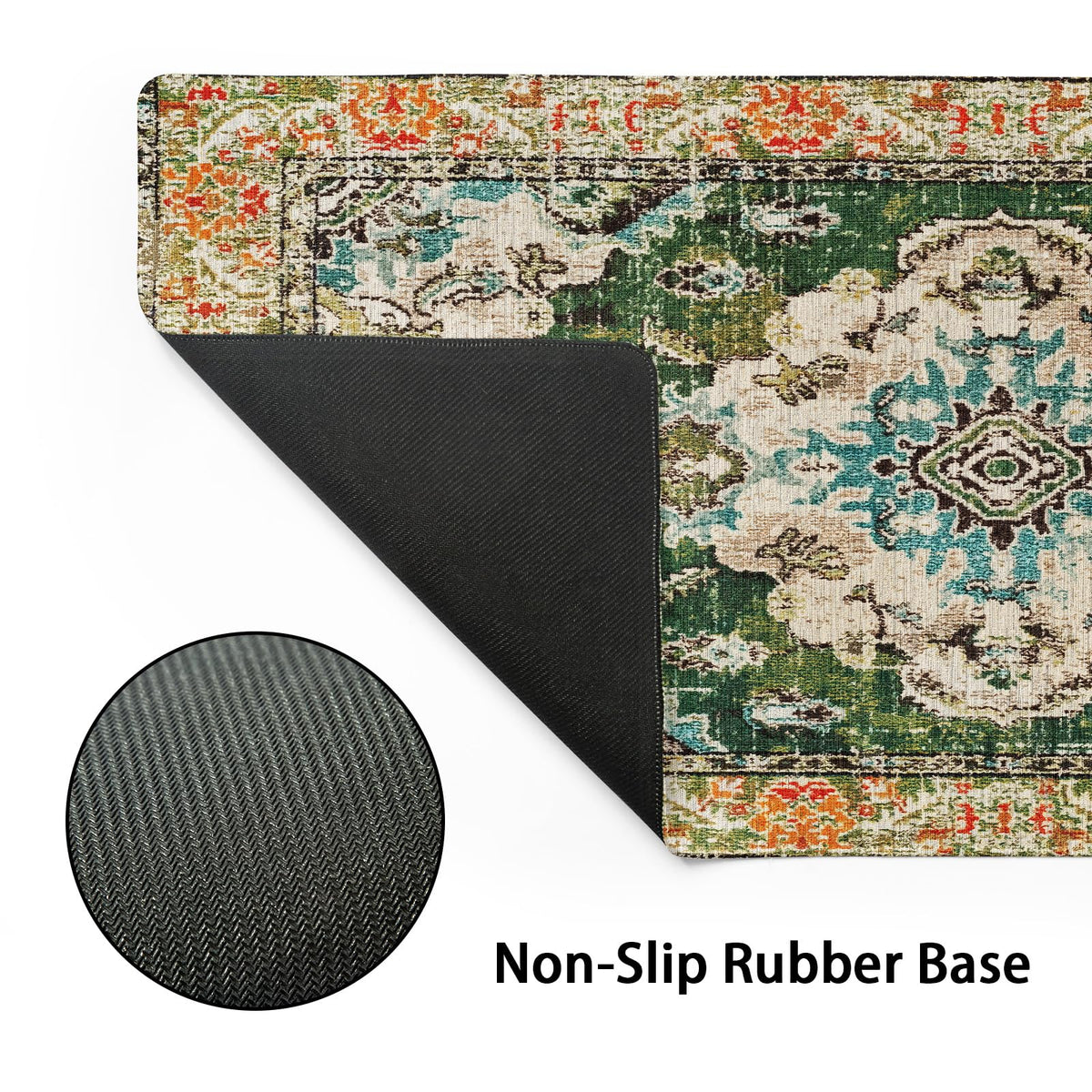 Vintage Rug Mouse Pad XL Green Orange Retro Carpet Aesthetic Extended Table Mat 80X30 cm Non-Slip