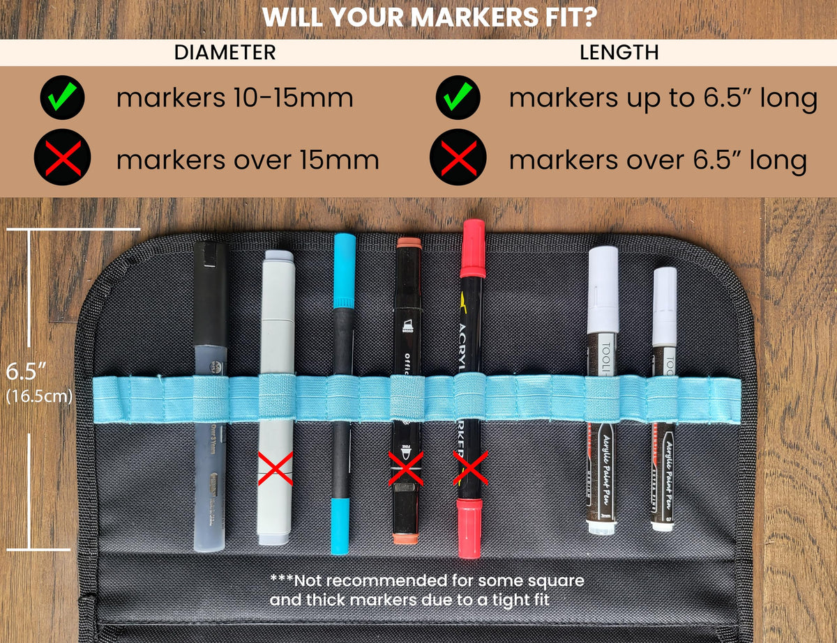 TOOLI-ART Marker & Pen Carrying Case -120 Slots, Canvas, Extra Pockets, Trolley Sleeve, Removable