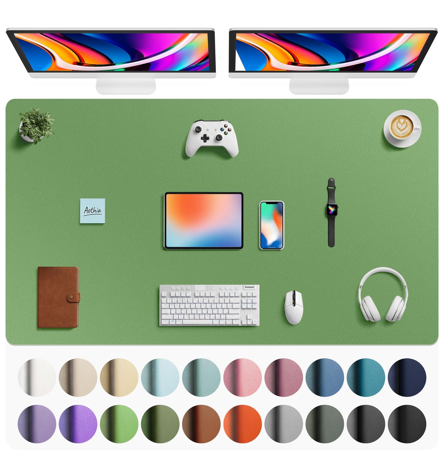 Aothia Faux Leather Desk Mat - Large Mouse Pad, Non-Slip PU Leather Blotter, Waterproof Writing