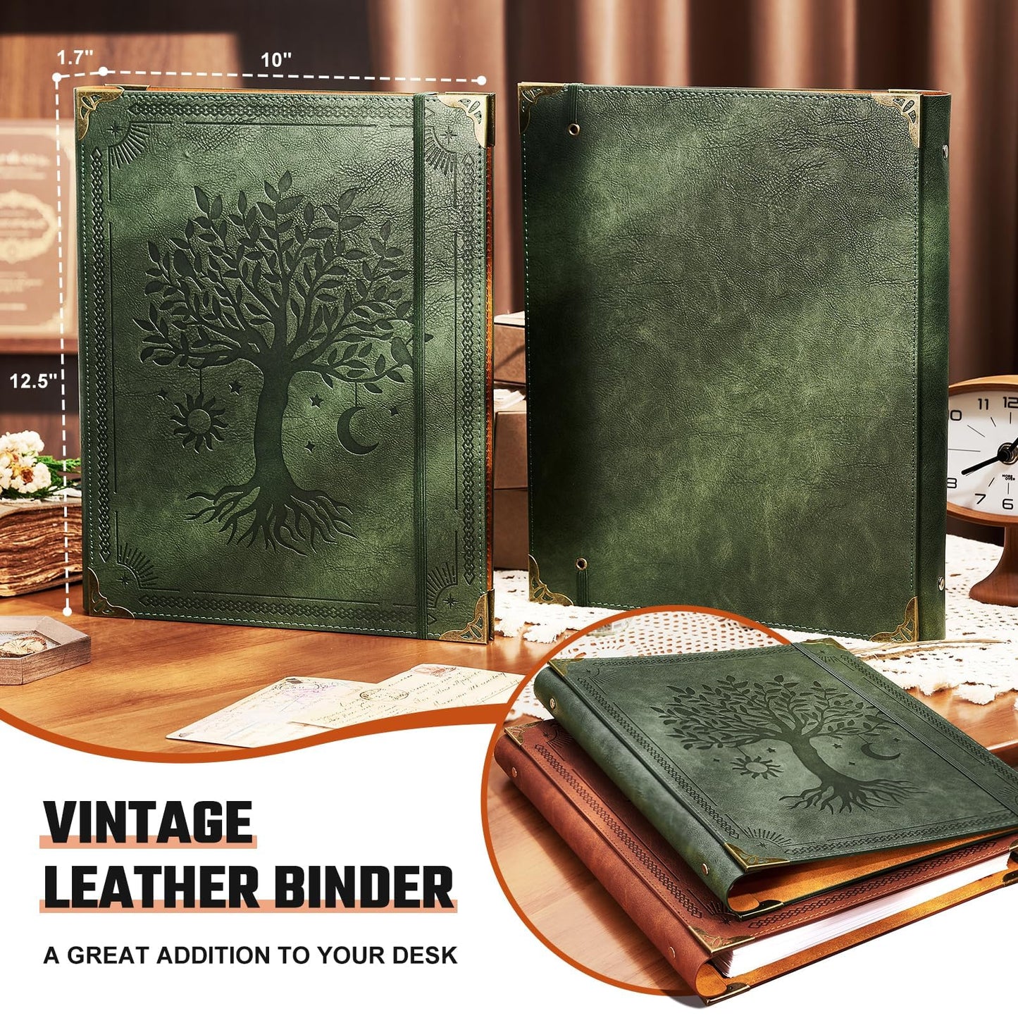 Ovesmusl PU Leather 3 Ring Binder 1 Inch Round Ring Binder Holds 200 Sheets