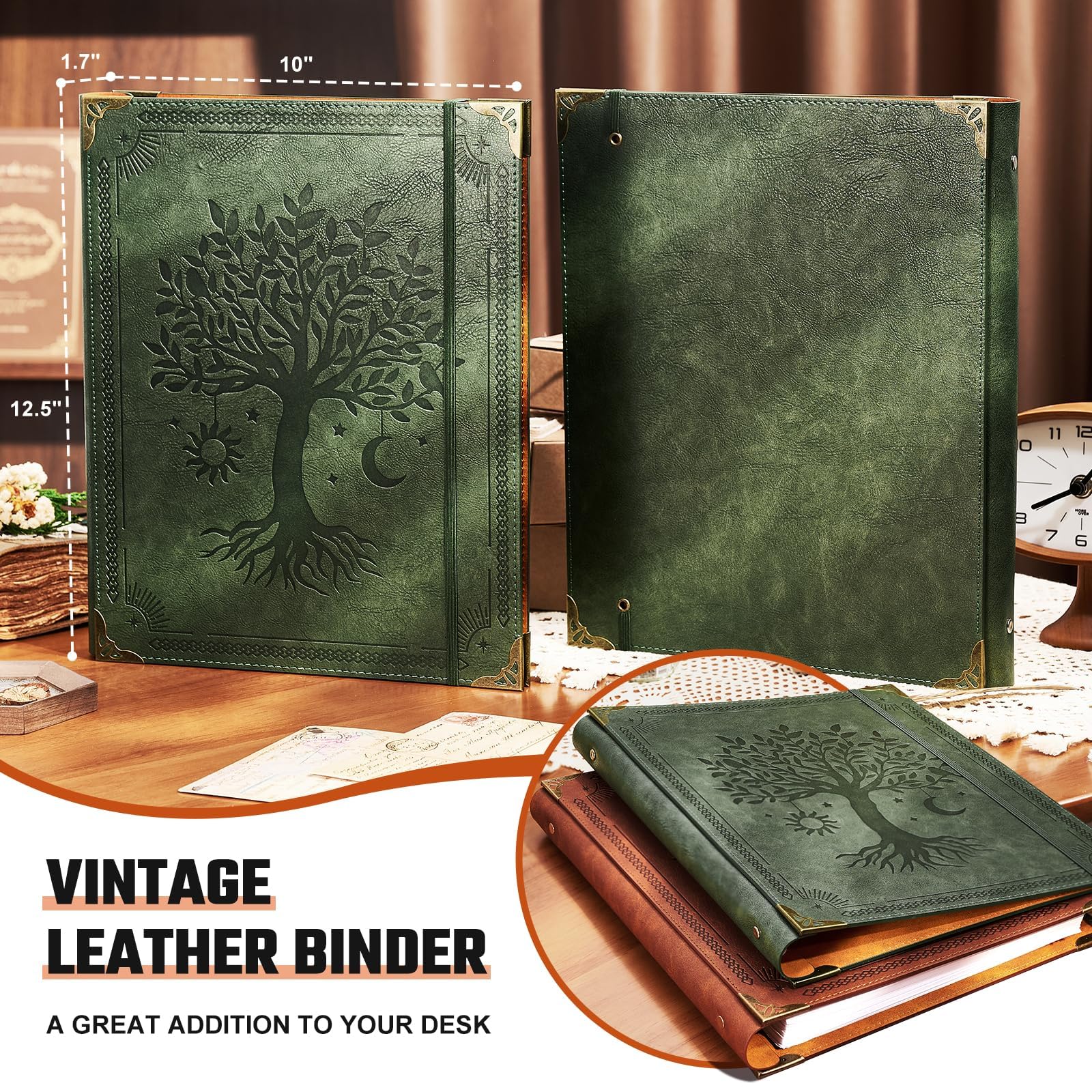 Ovesmusl PU Leather 3 Ring Binder 1 Inch Round Ring Binder Holds 200 Sheets