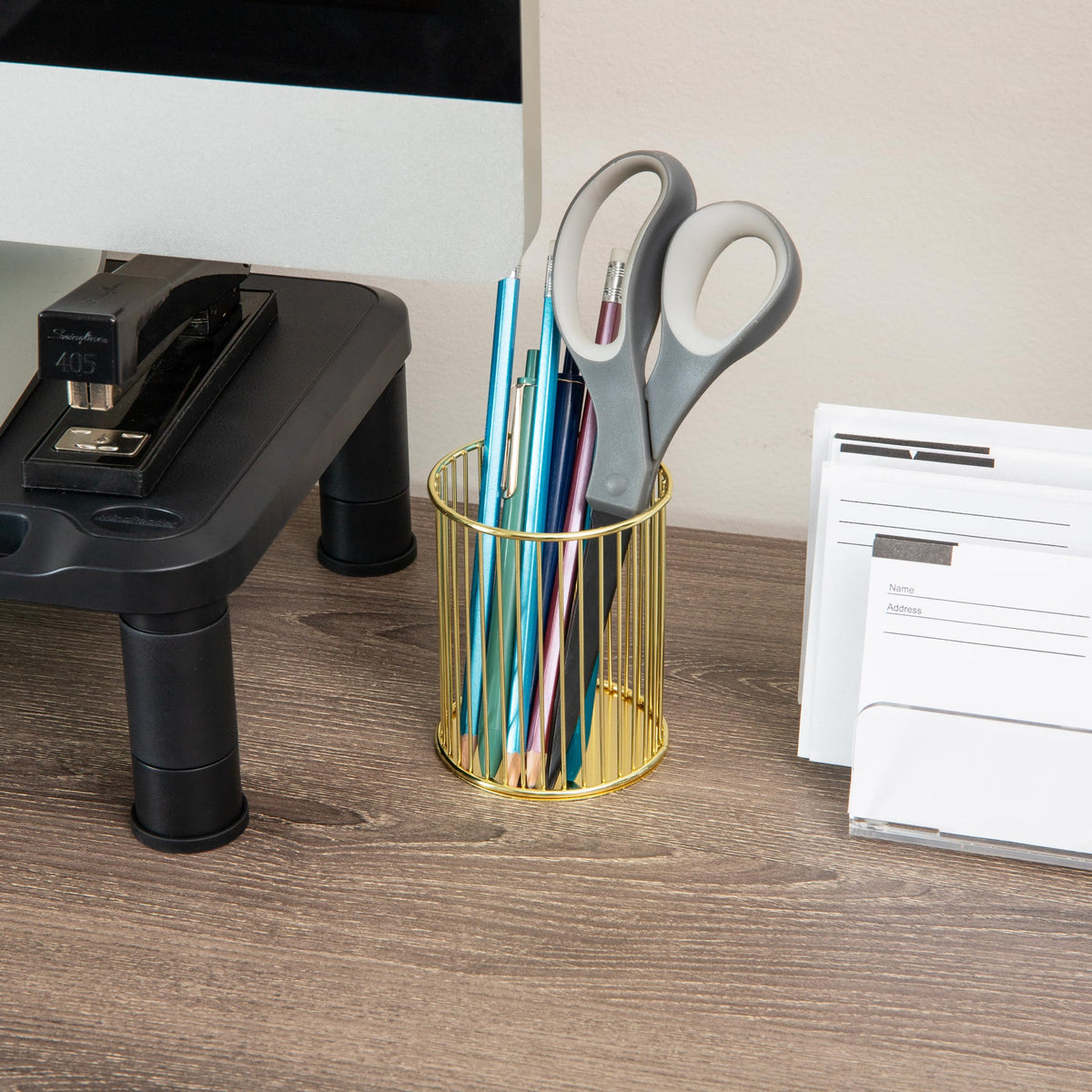 Mind Reader Pen and Accessories Holder, Desktop Organizer, Office, Metal , 3"L x 3"W x 4"H, Set of