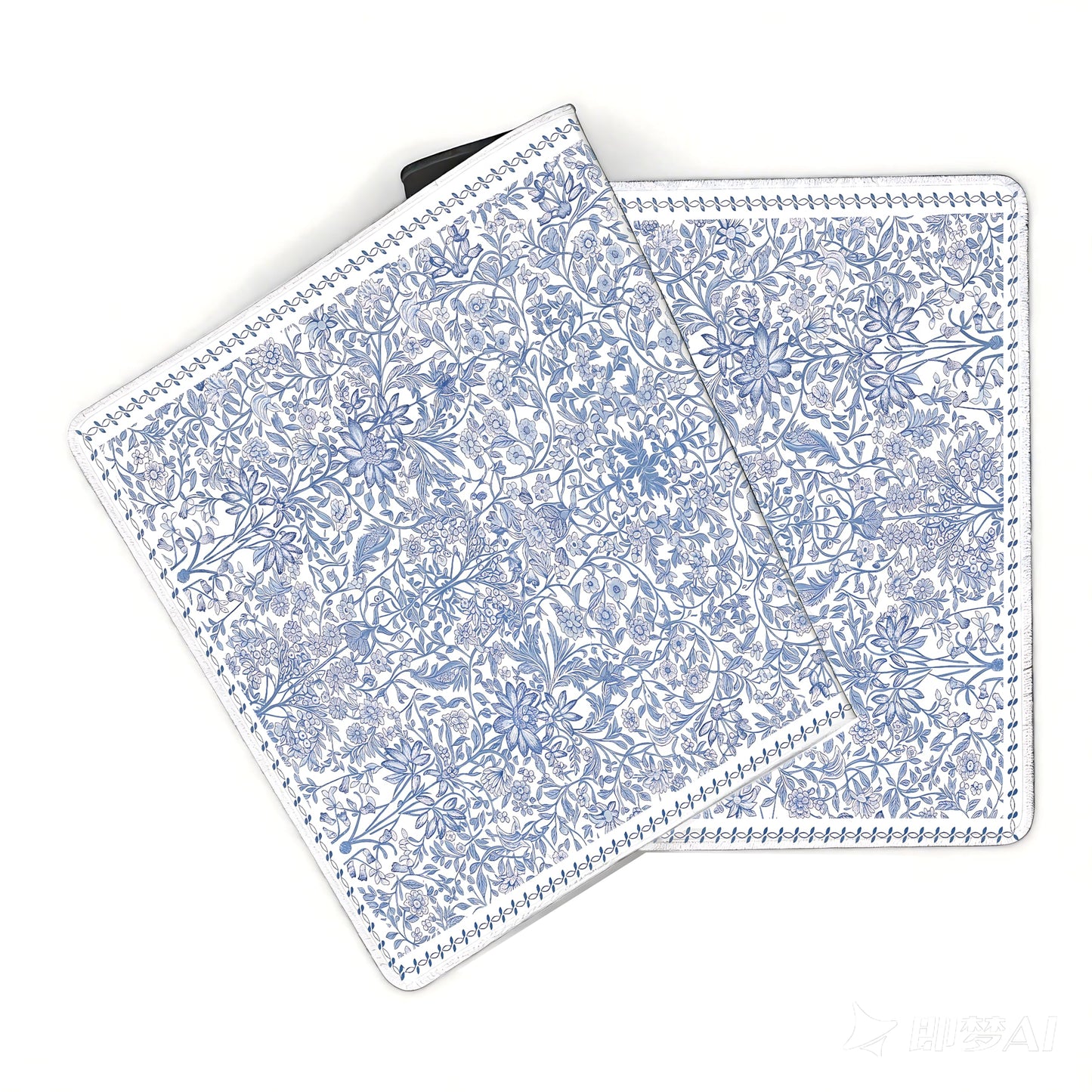 Cute Floral Aesthetic Daisy Gaming Mouse Pad, White Blue Chinoiserie Desk Mat with Anti-Slip Base &