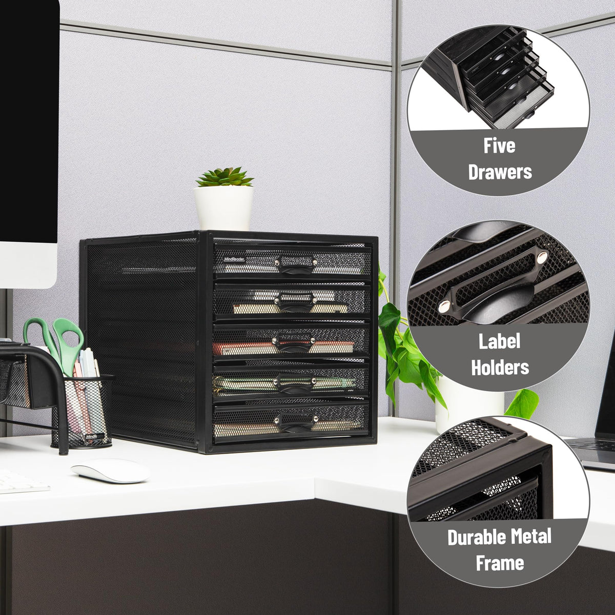 Mind Reader File Storage Drawers, Desk Organizer, Multi-Purpose, Crafts, Office, Metal, Black