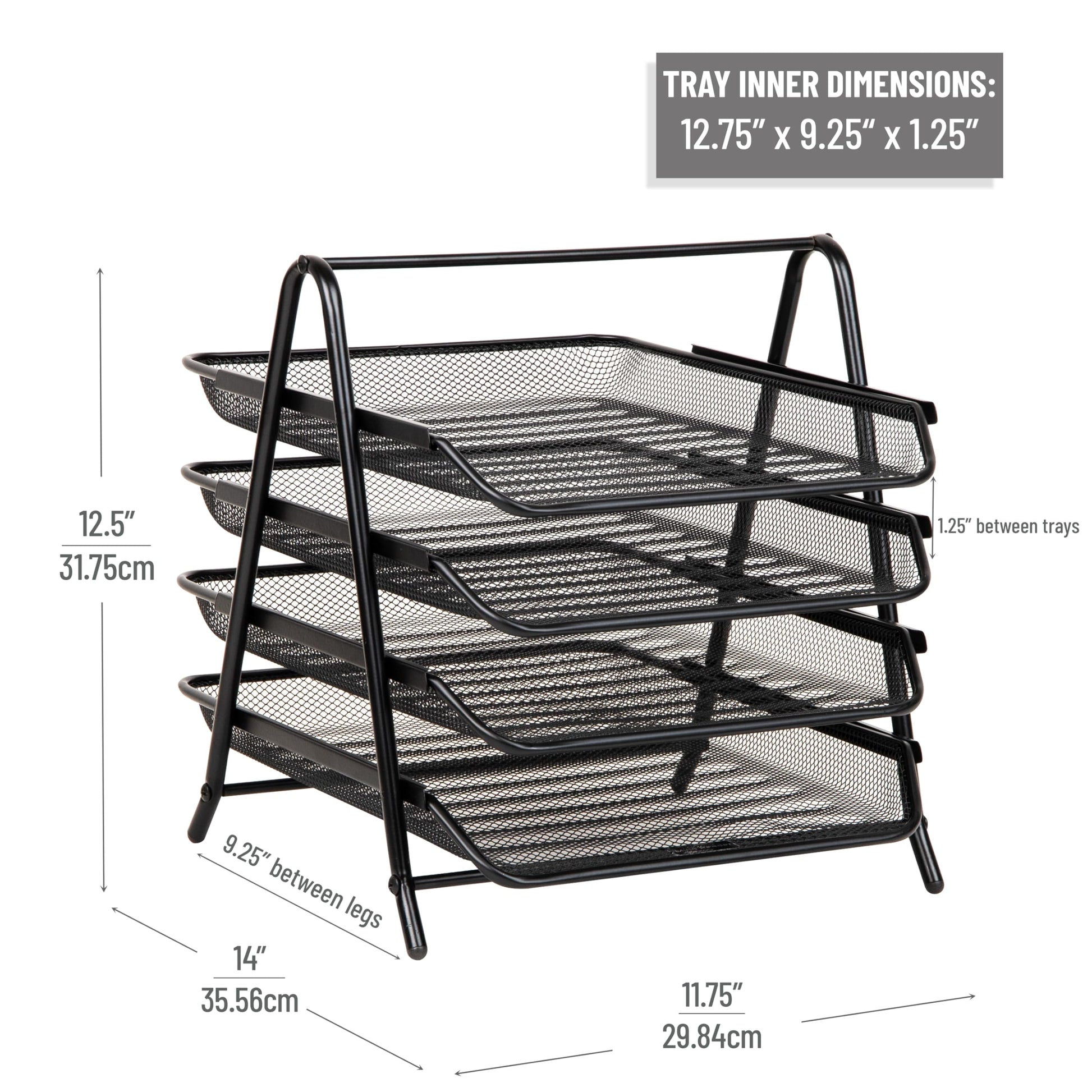 Mind Reader 4-Tier Paper Tray, Desktop Organizer, File Storage, Workspace, Office, Metal Mesh, 12"L
