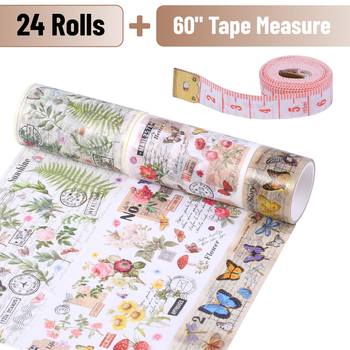 Mr. Pen- Washi Tape Set, 24 Rolls, Assorted Sizes, 3.2 Yards/Roll