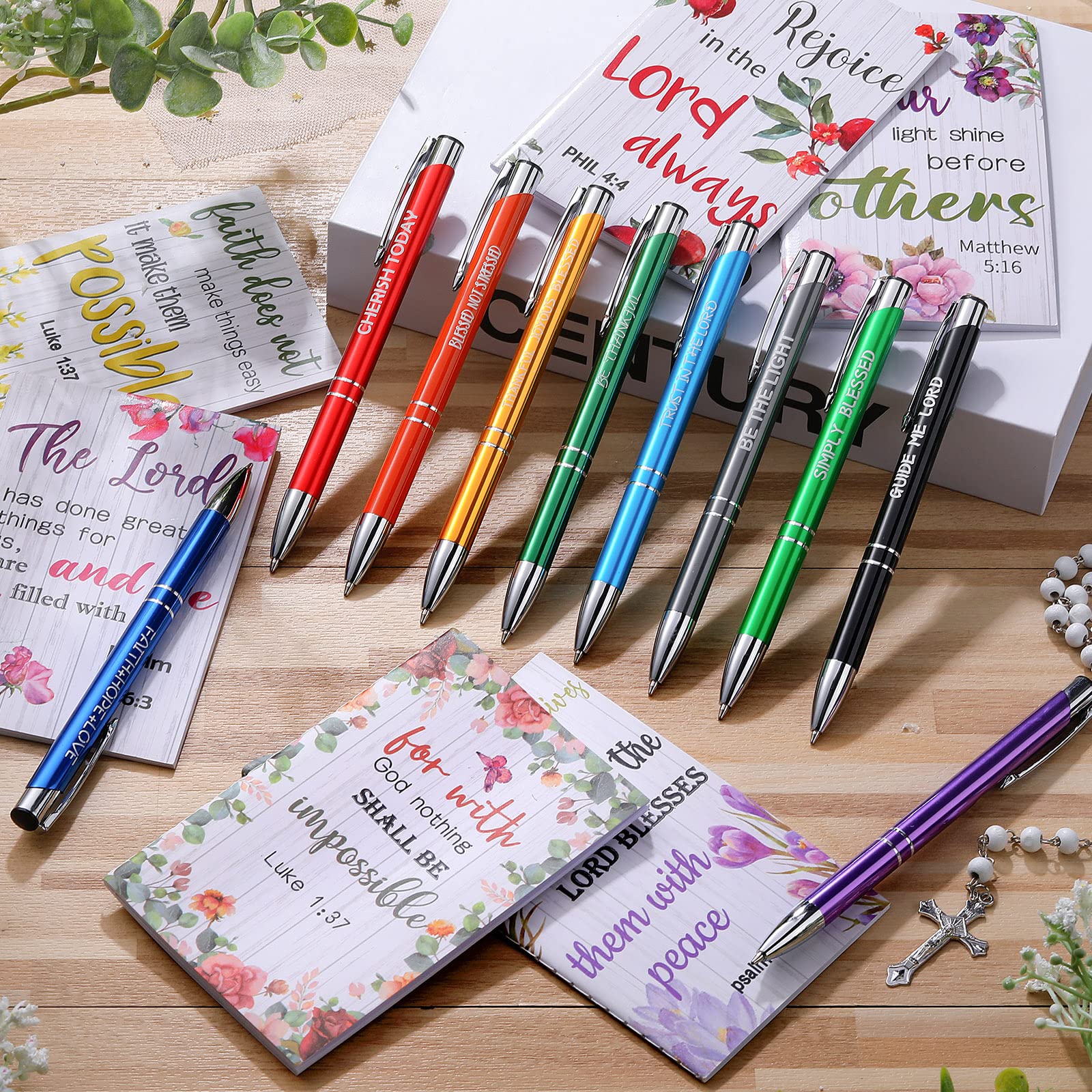 Geyee 40 Pcs Back to School Gift Bulk Christian Notepad Pen Set 20 Bible Verse Mini Notebook 20