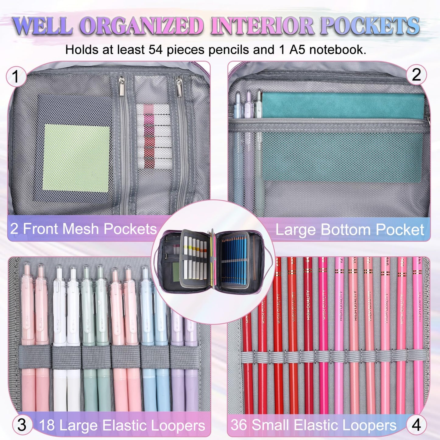 VX VONXURY Pencil Case, Large Capacity Pencil Pouch Portable Cosmetic Bag with 2 Detachable Layers