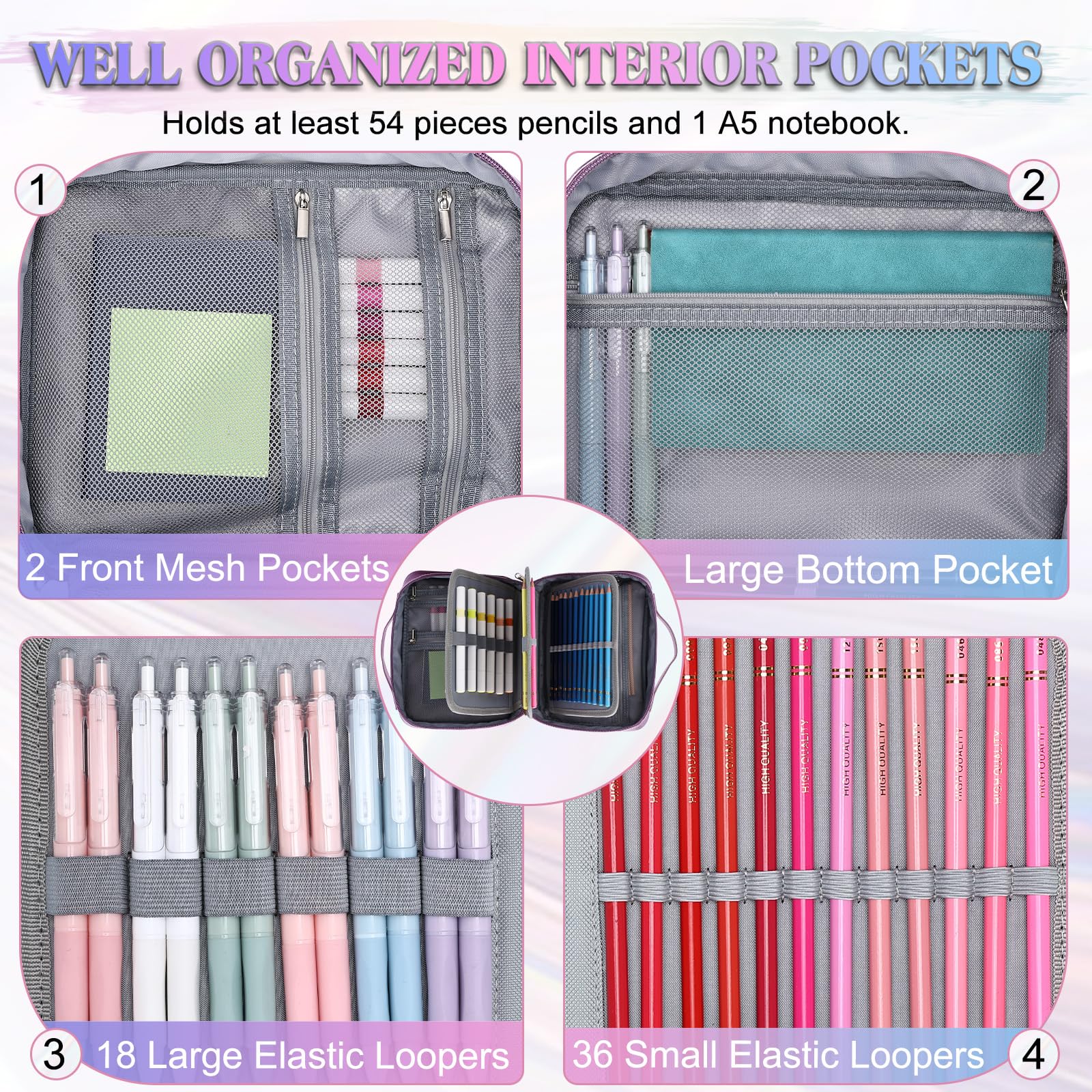 VX VONXURY Pencil Case, Large Capacity Pencil Pouch Portable Cosmetic Bag with 2 Detachable Layers