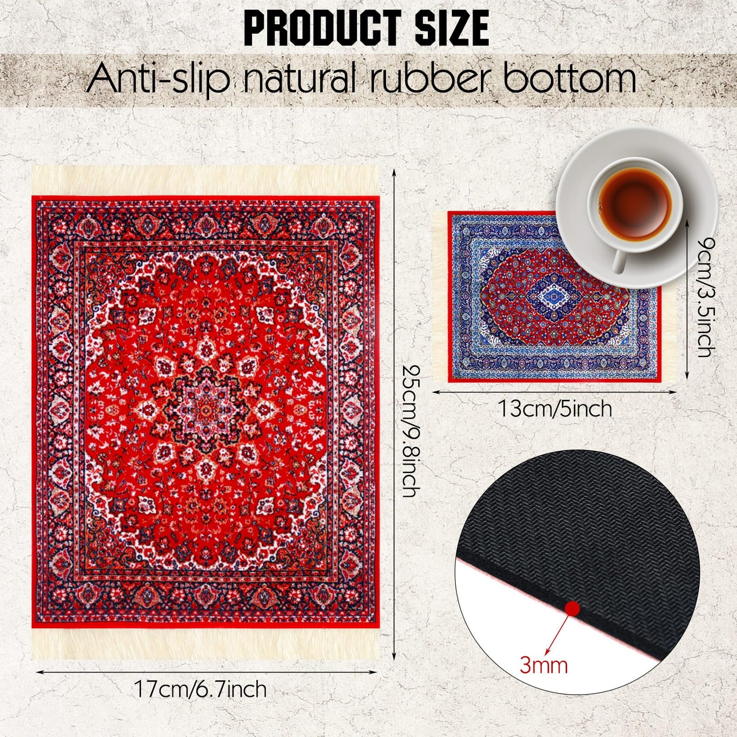 Hushee 4 Pcs Style Carpet Mouse Pad Mini Oriental Floral Rug, Classic Style