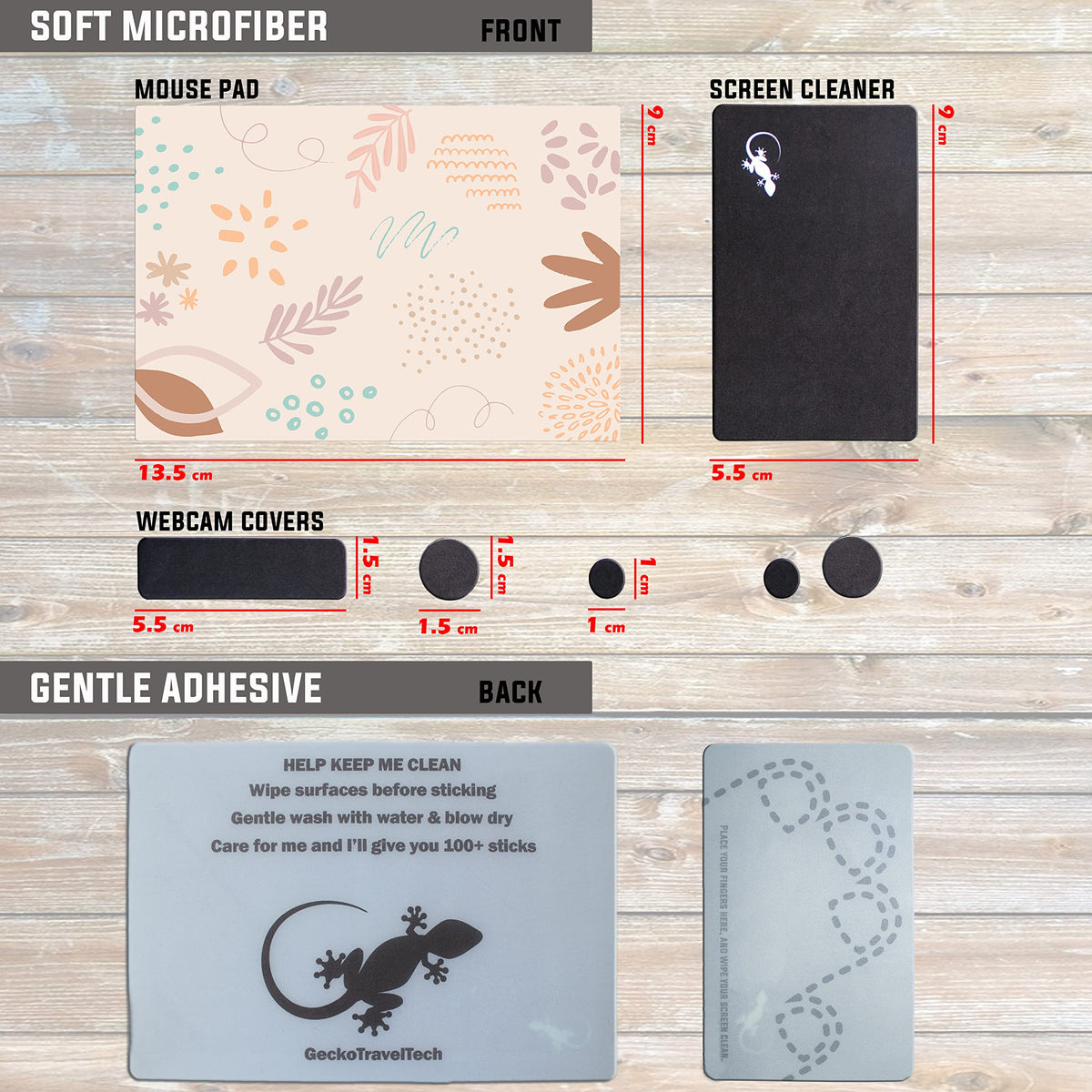 Mouse Pad Adhesive Bottom - Sticks to Any Surface - Portable - Webcam Covers and Screen Cleaner