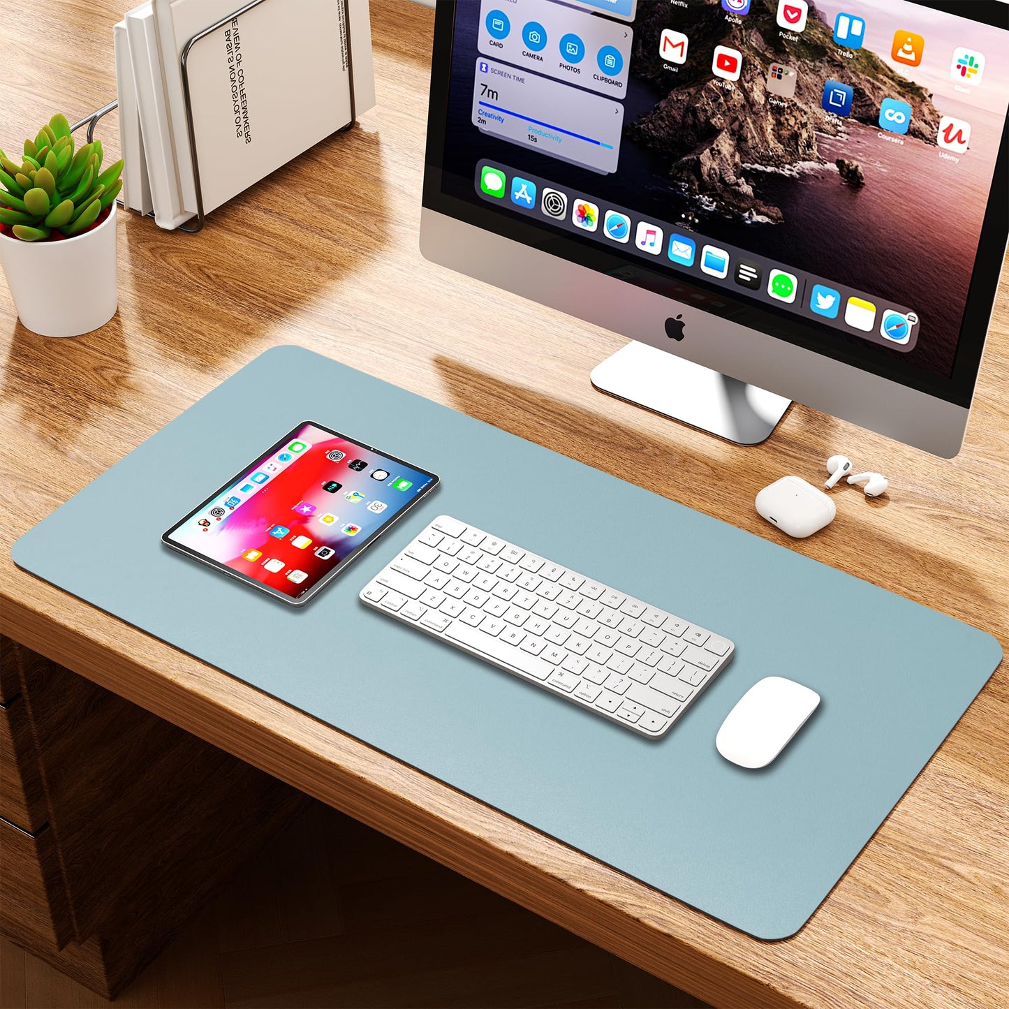Leather Desk Pad Protector, Waterproof Mouse Pad, PU Desk Mat, Office Desk Cover, Desk Writing Mat