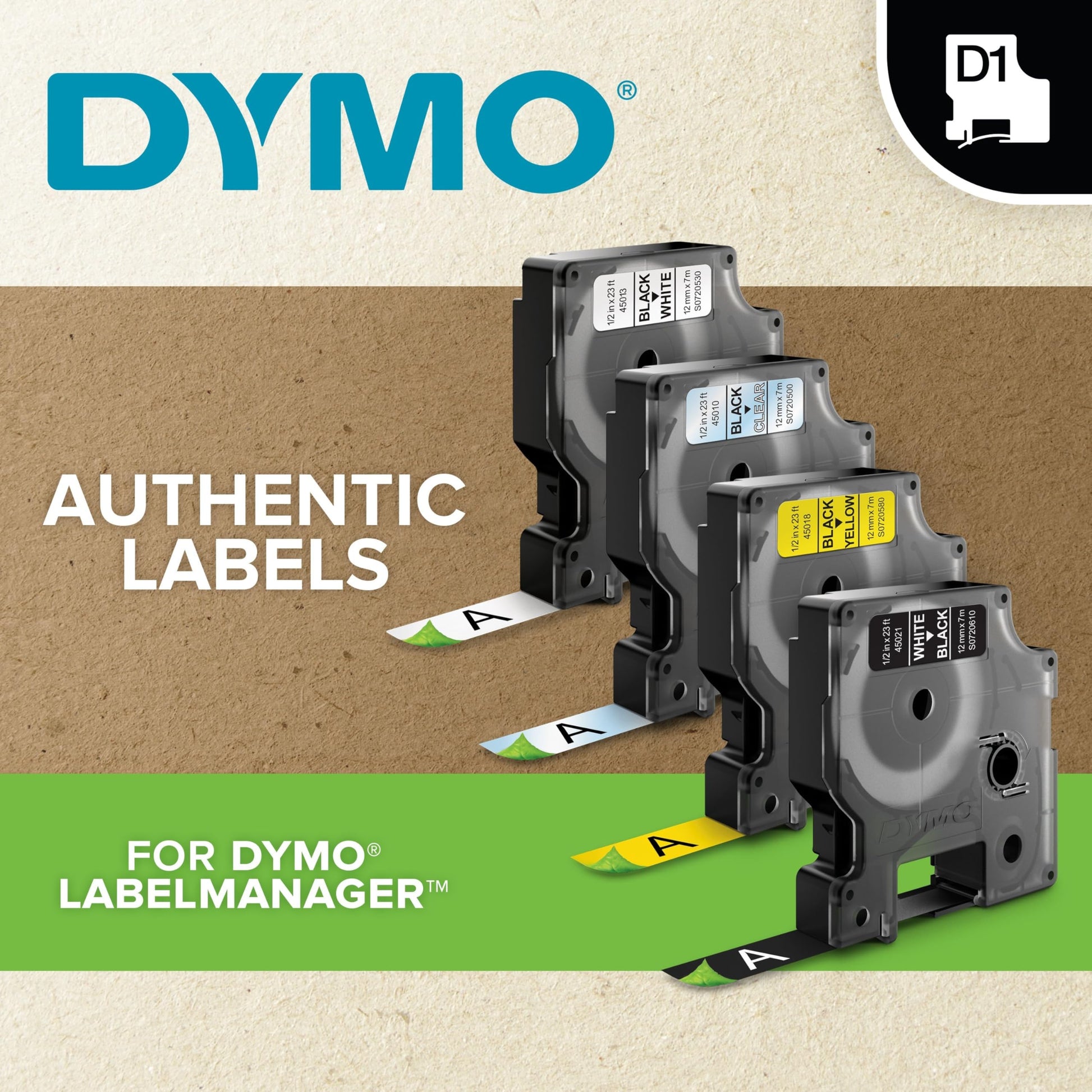 DYMO D1 Durable Labeling Tape for LabelManager Label Makers White Print on Black Tape 1/2" W x 10'