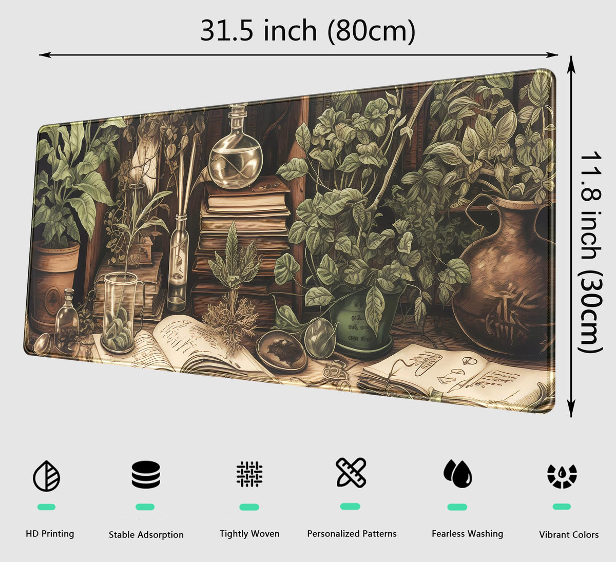 Retro Olive Green Plant XL Large Extended Gaming Mouse Pad Cool Plants Lovers Desk Mat with