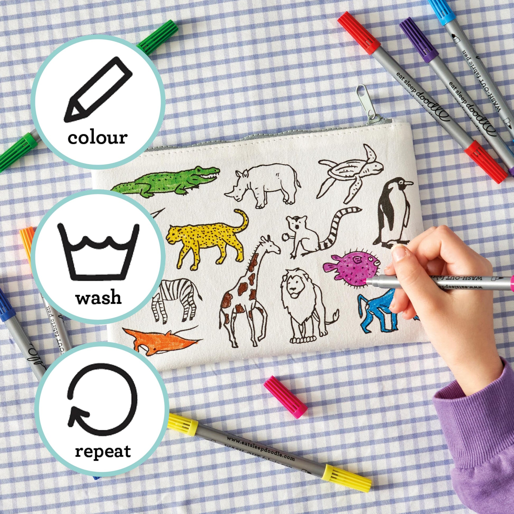 eatsleepdoodle Cotton World Map Coloring Pencil Case, 10pk Washable Markers