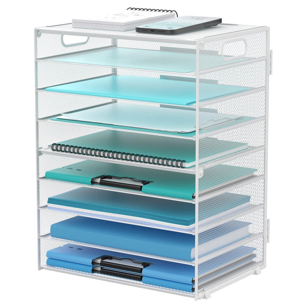 9-Tier Paper Organizer for Desk, Letter Tray with Handles, White, 2 Pack
