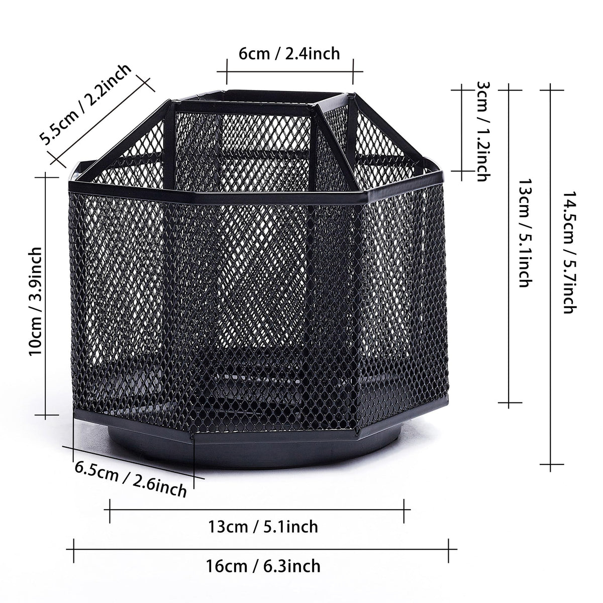 Exerz Desk Organizer 360 Rotating Pen Holder 5 Compartments Caddy Black