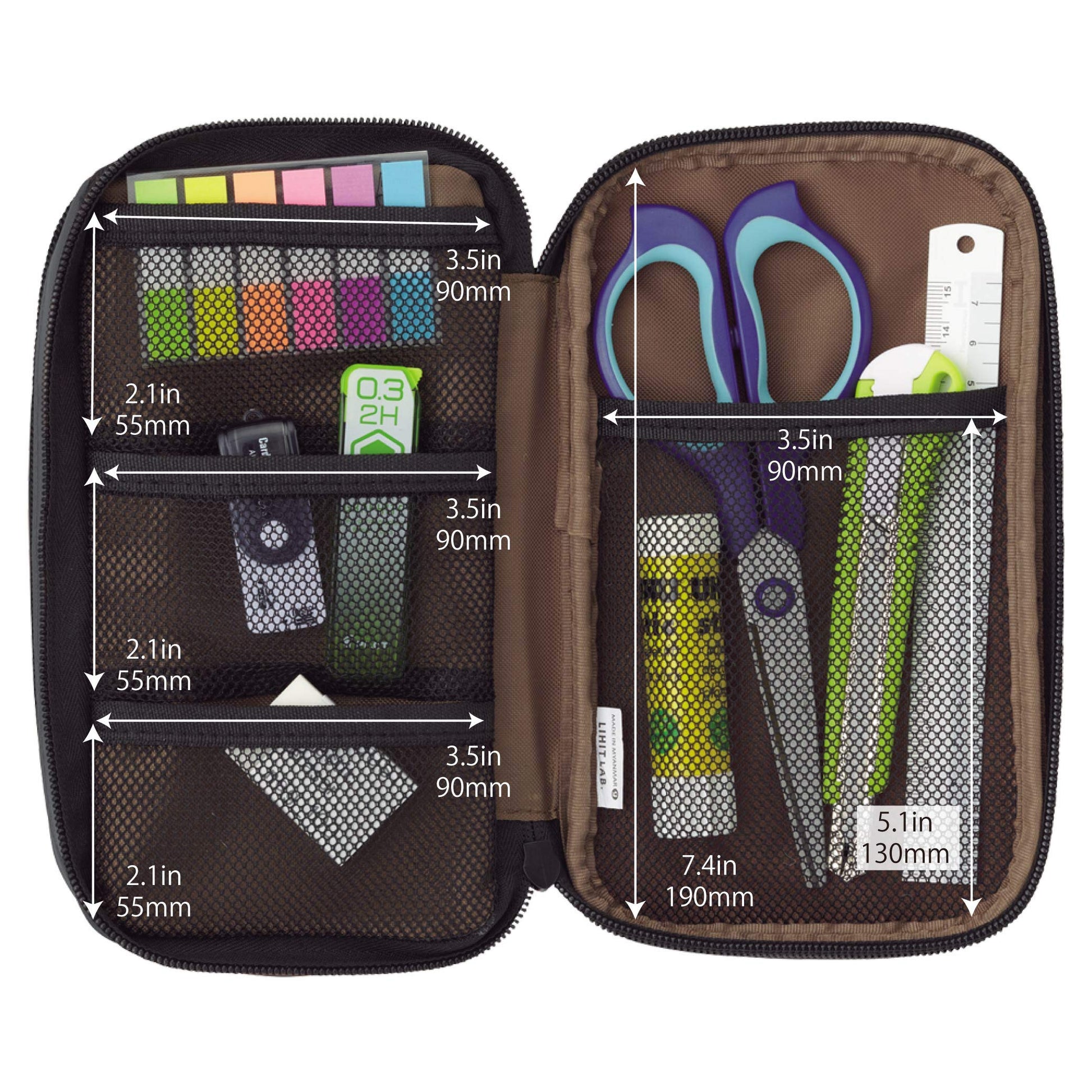 LIHIT LAB Large Capacity Triple Zipper Pencil Case For School Office College, Big Capacity 8
