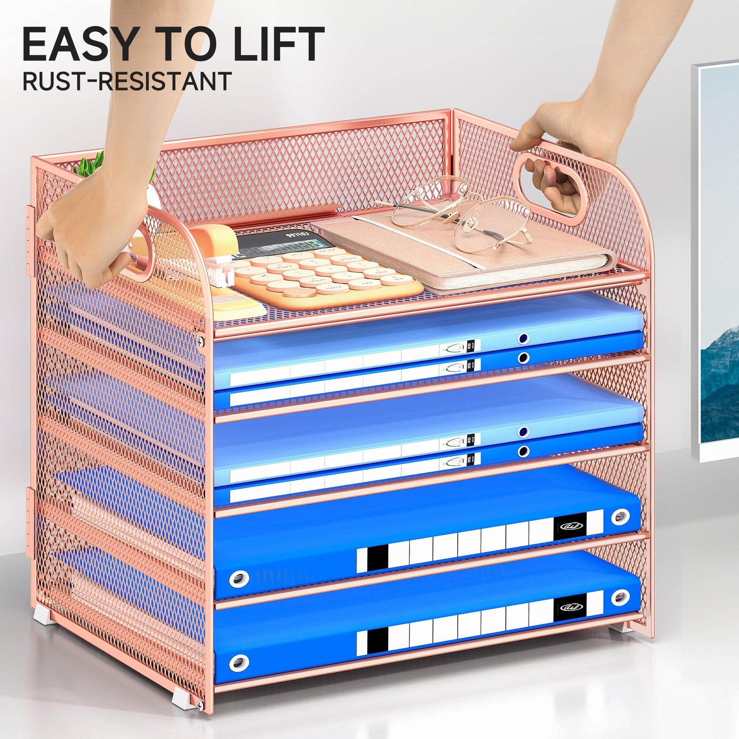 Kinkota Paper Organizer Letter Tray with Handle Mesh 5 Trays