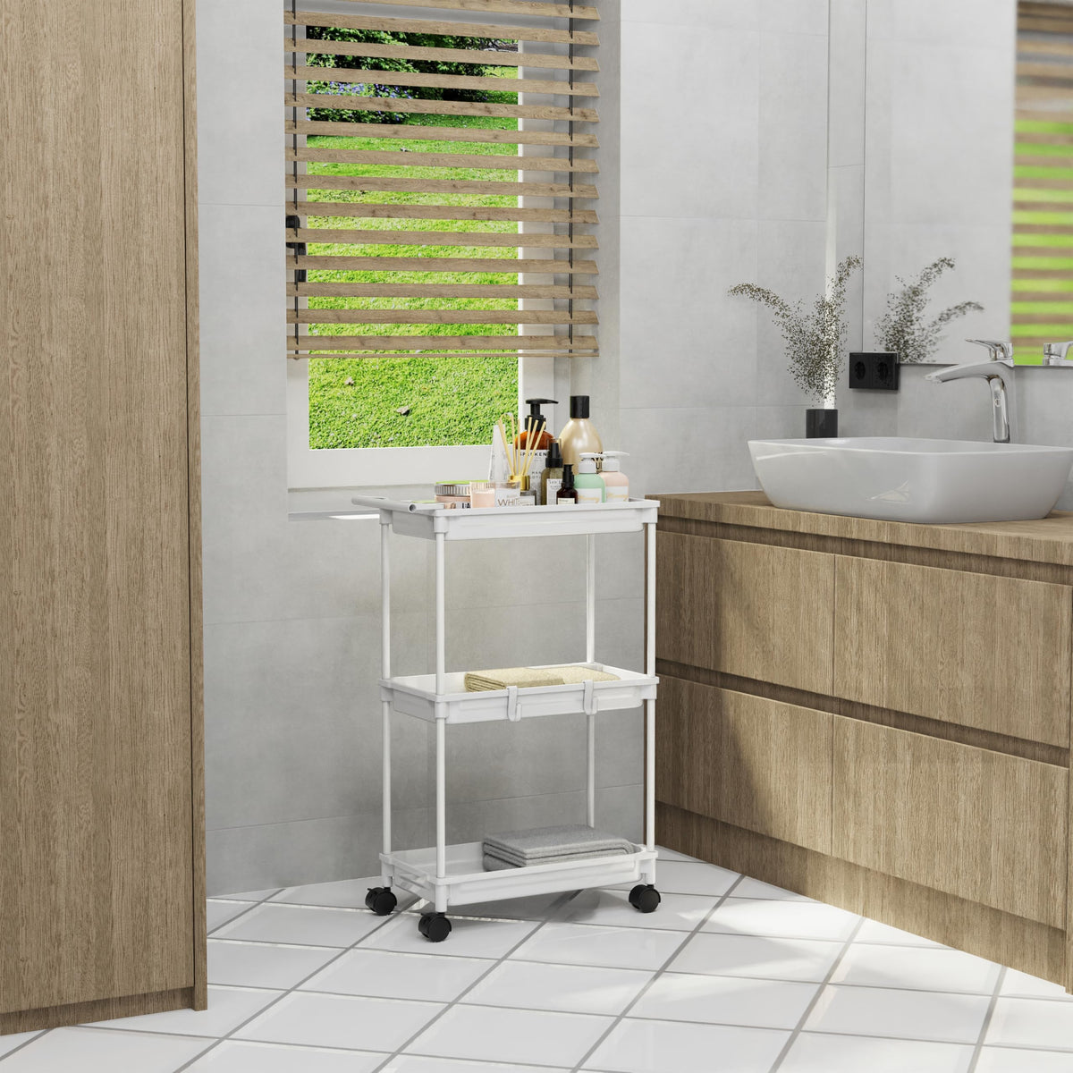 SimpleHouseware Standard 3-Tier Slim Rolling Storage Cart, White