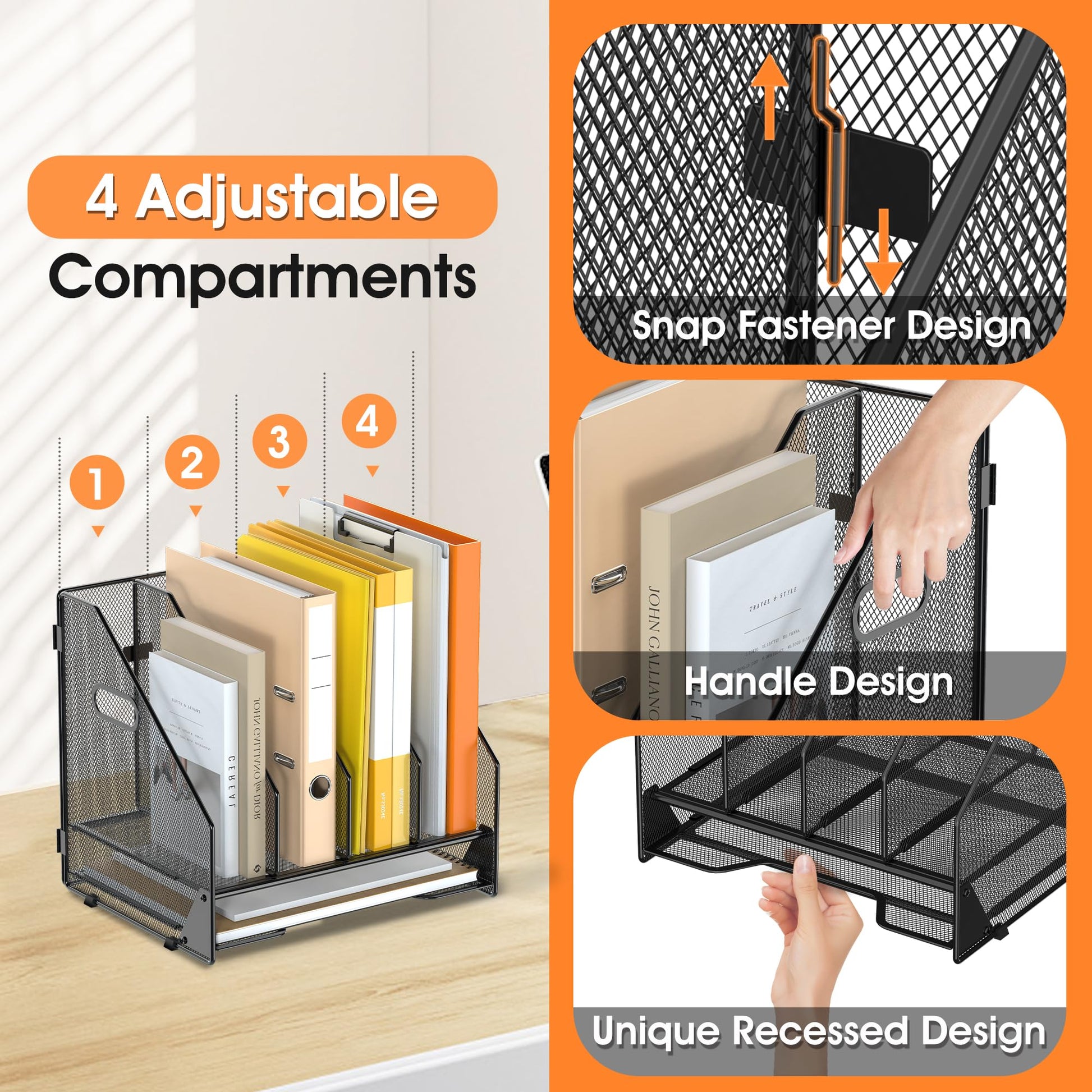 OrgMate 4 Vertical Mesh Desk Organizer with Paper Letter Tray, Black