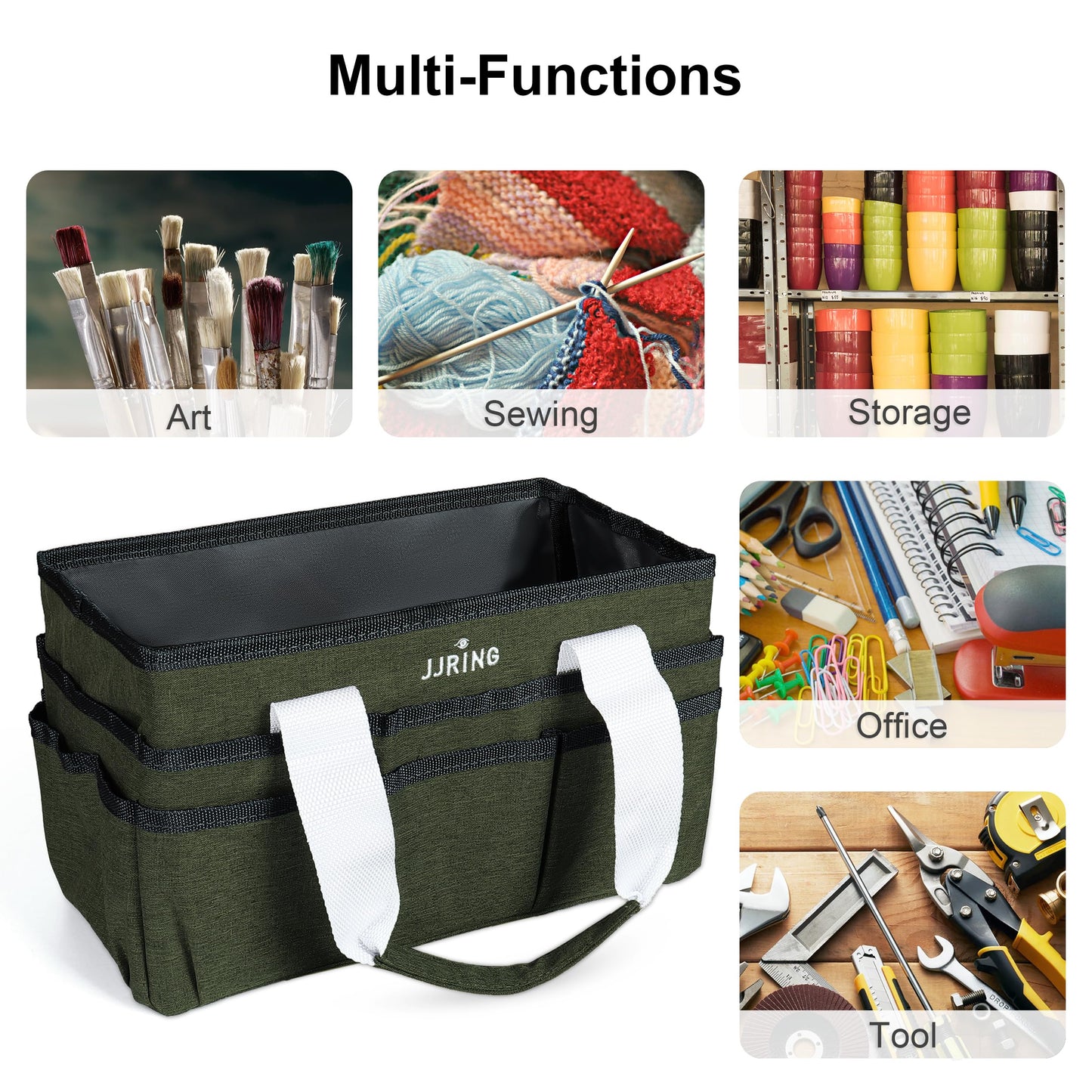 JJRING Craft Organizer Tote Bag Art Storage Caddy Sap Green